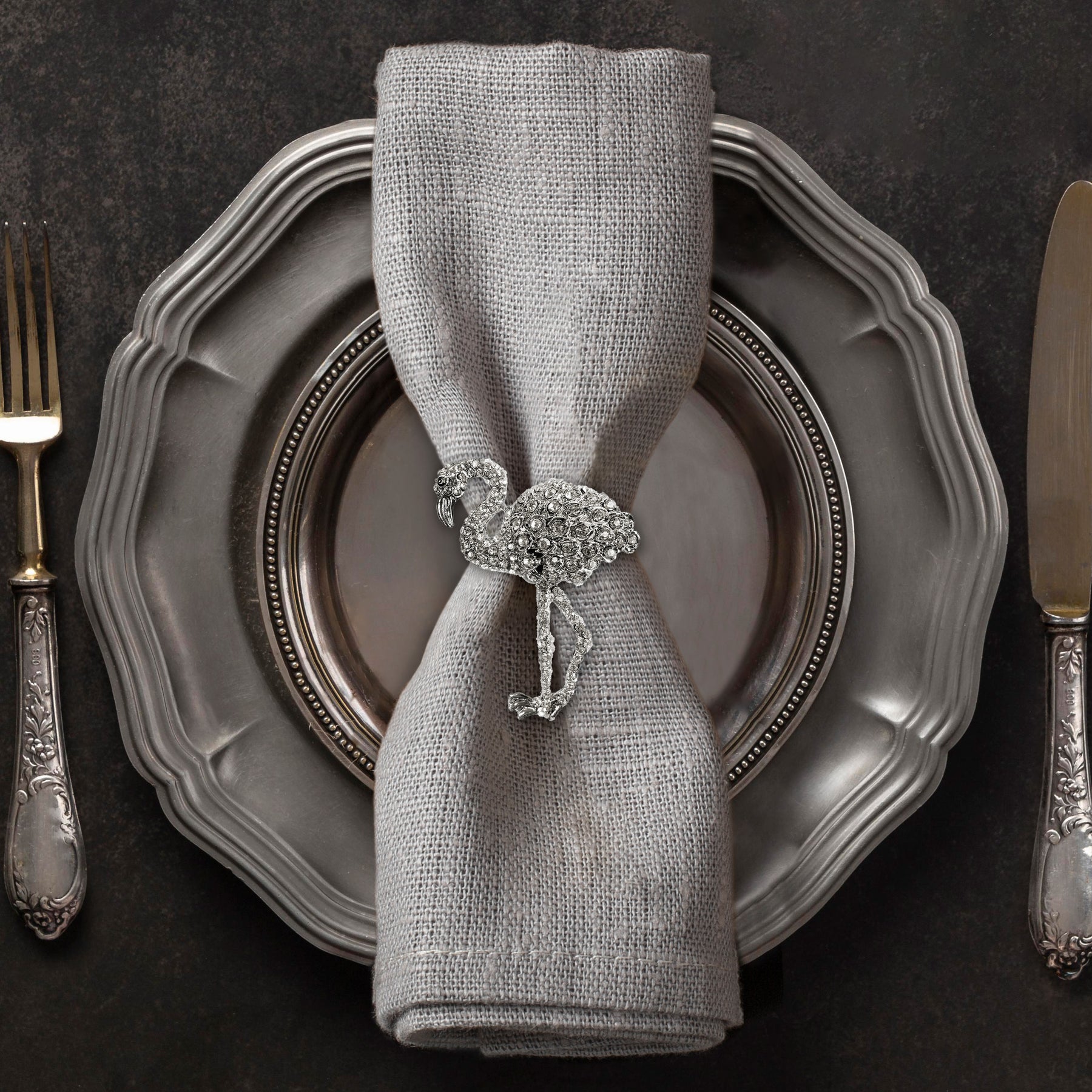 Napkin Rings in Silver Flamingo Design