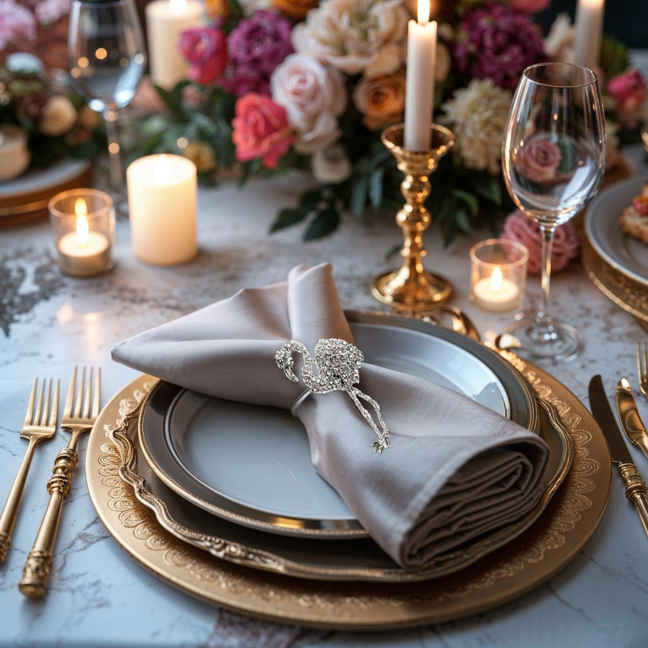 Napkin Rings in Silver Flamingo Design
