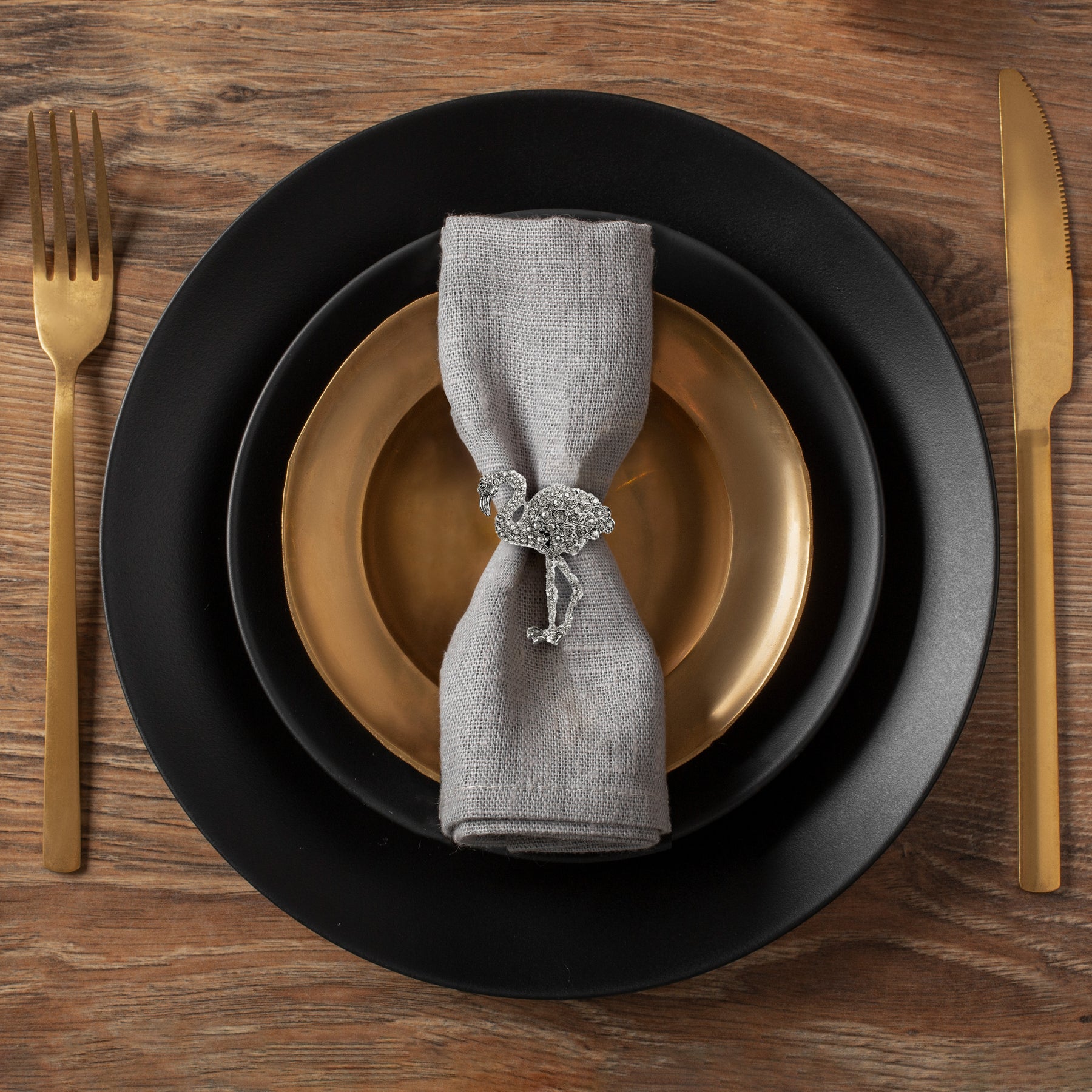 Napkin Rings in Silver Flamingo Design