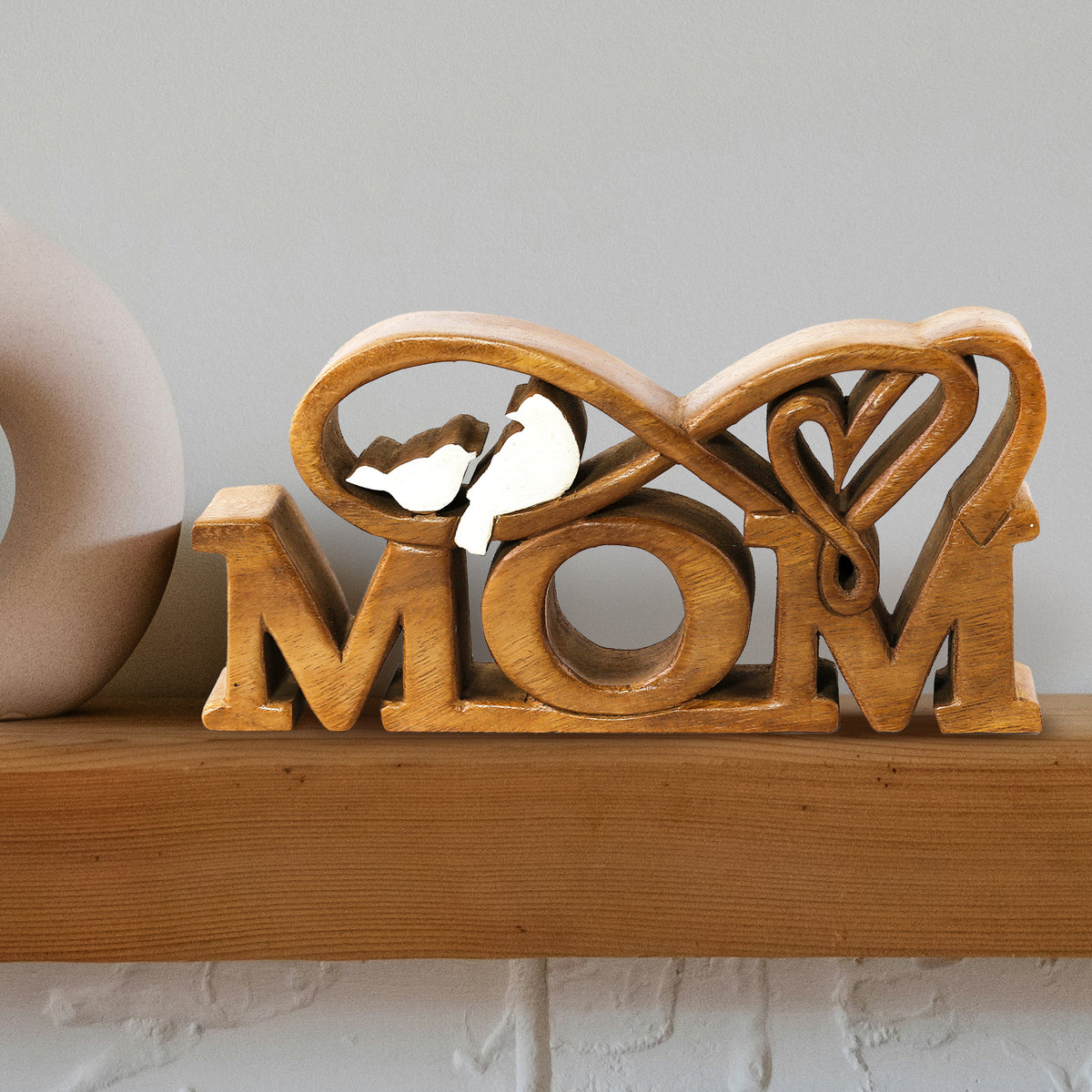 Best Mom Ever – Hand Carved Wooden Sculpture, Artistic Decorative Mother’s Gift