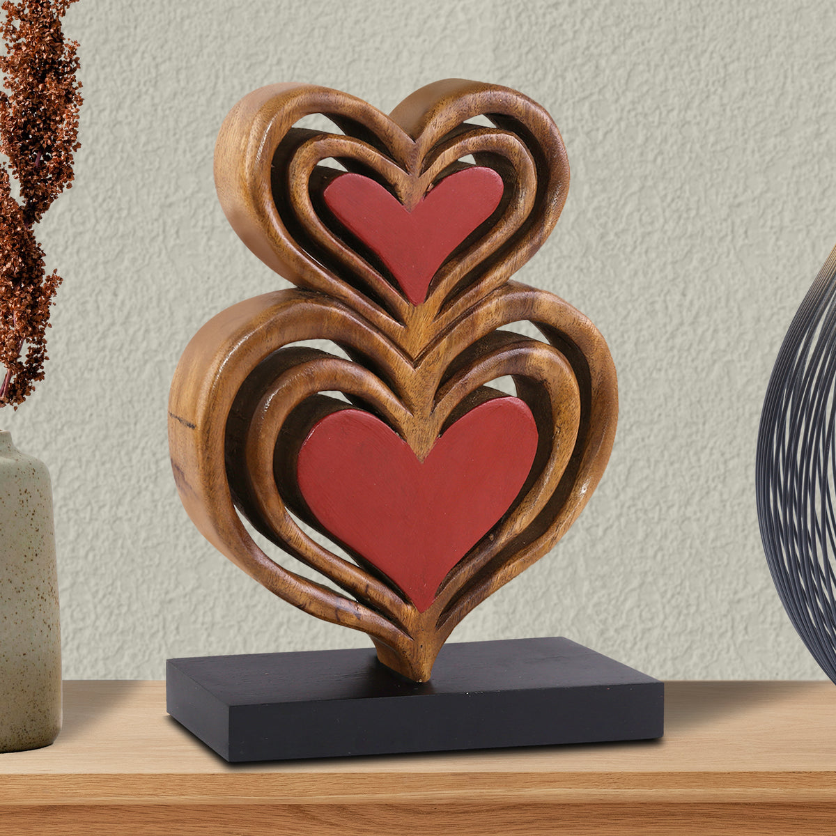 Twin Souls – Handmade Wooden Hearts Sculpture, Symbol of Love