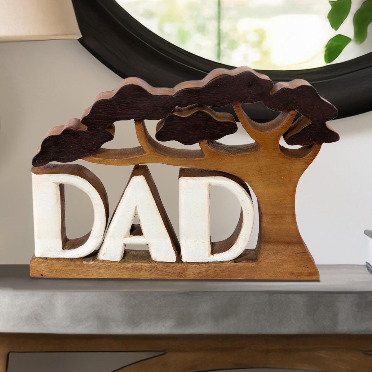 Proud Dad – Hand Carved Wooden Sculpture, Artistic Father’s Day Home Decor