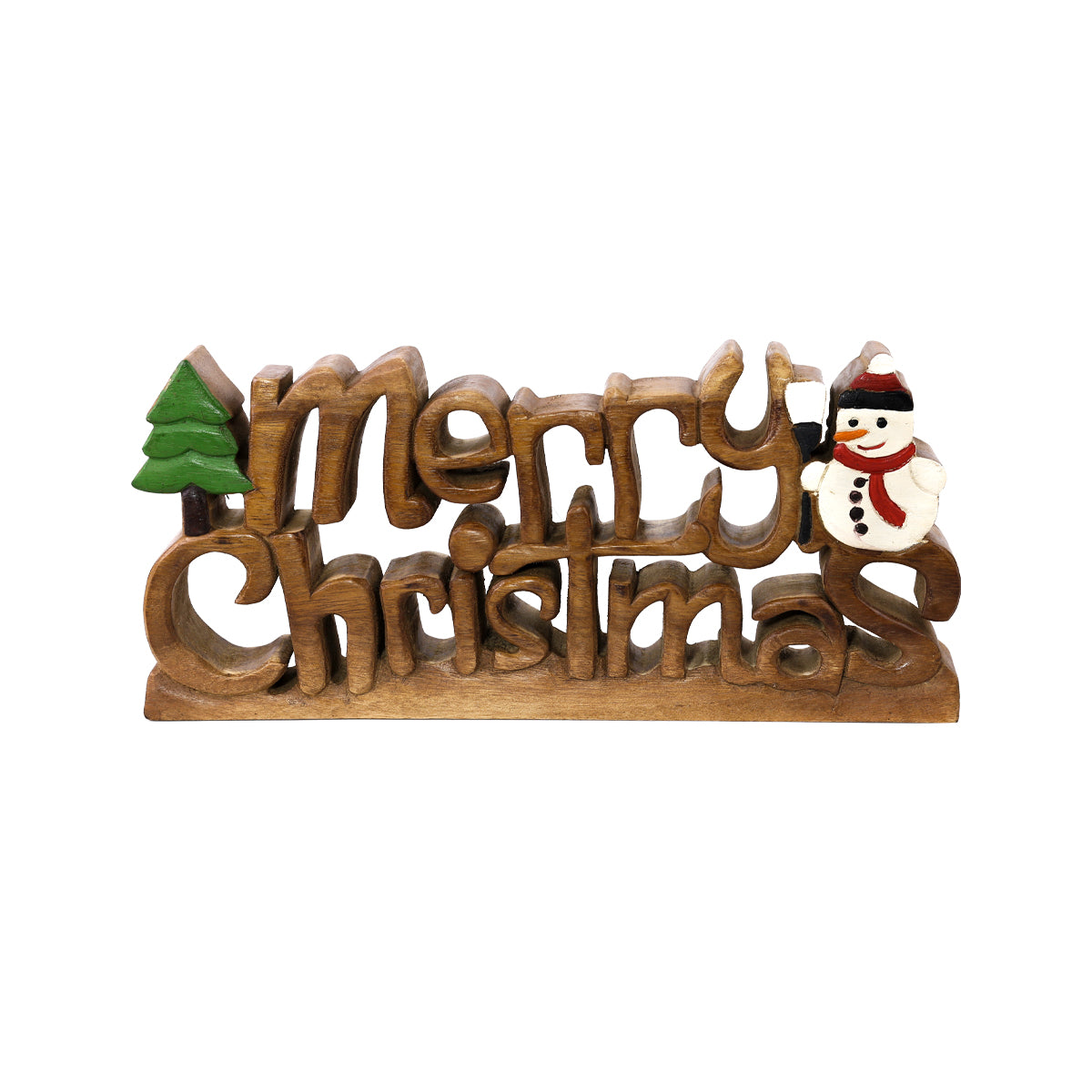 Merry Christmas Handmade Wooden Sculpture