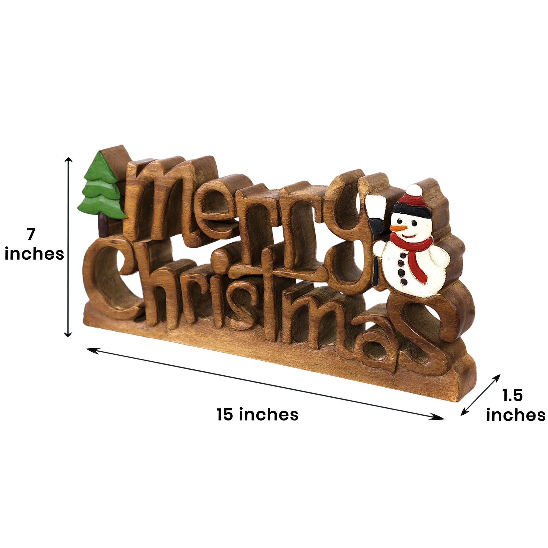 Merry Christmas Handmade Wooden Sculpture