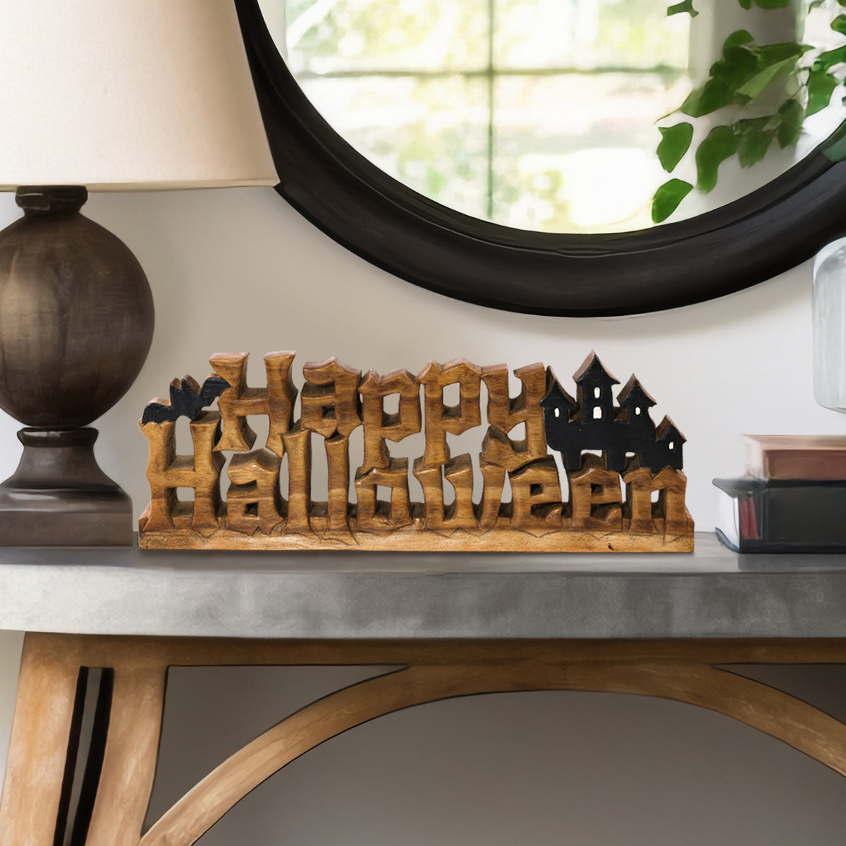Midnight Haunt – Hand-Carved Wooden Sculpture, Handmade Halloween Home Décor
