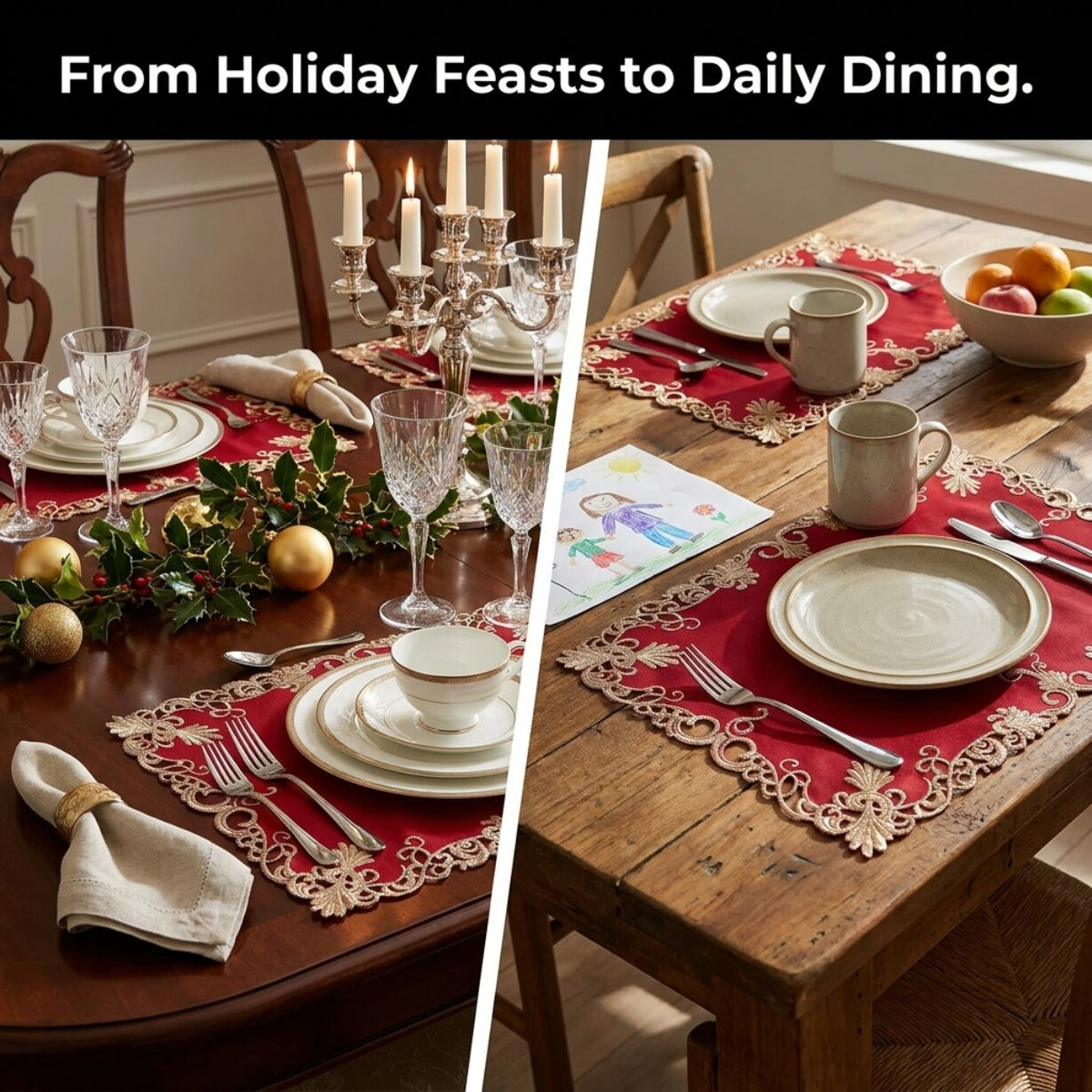 Burgundy Gold Placemats – Burgundy Charm, 12x18 Inch