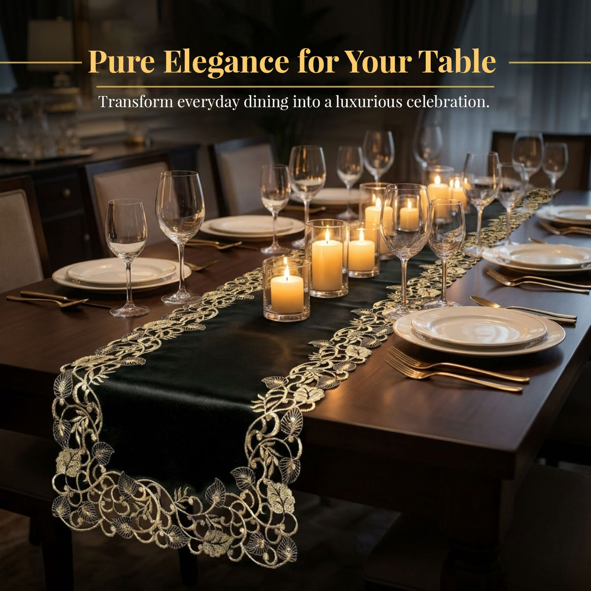Black Gold Table Runner – Midnight Gold, 14x108 Inch