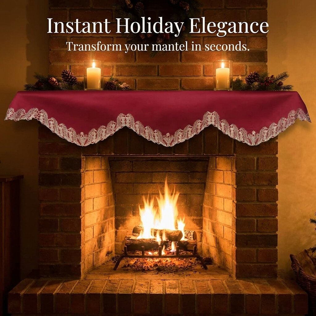 Burgundy Gold Mantel Scarf – Wine Grace, 18x90 Inch