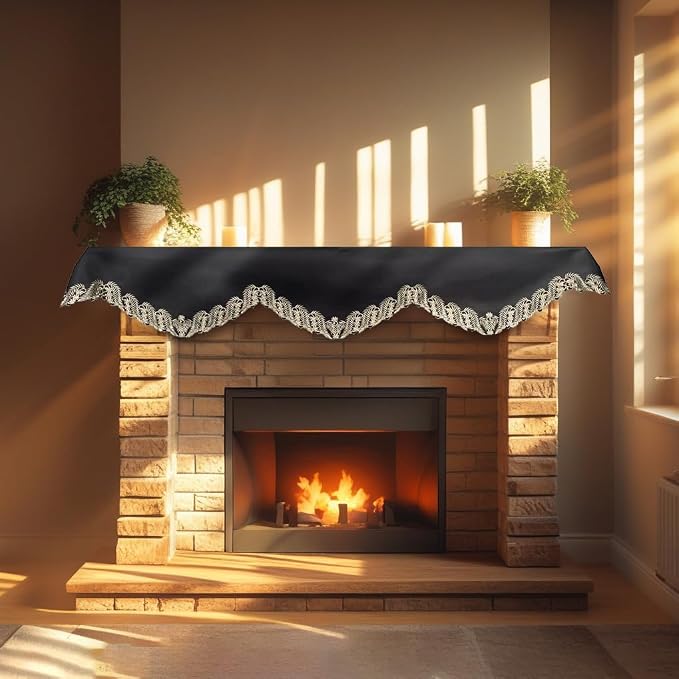 Black Gold Mantel Scarf – Ebony Bloom, 18x90 Inch