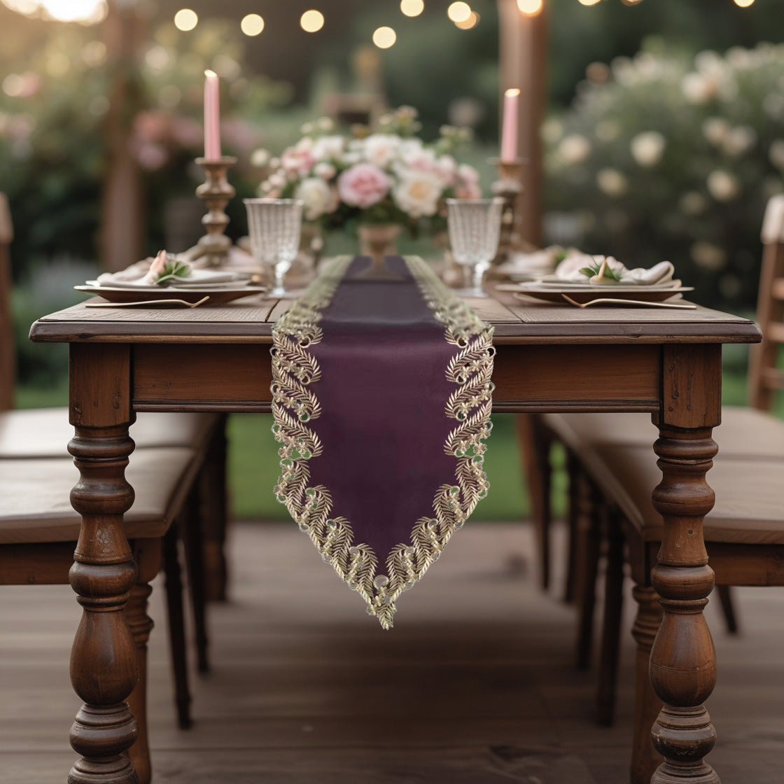 Violet Dream – Plum Gold Table Runner, Anyce Collection Artistic Home Table Décor 14*108 inch - Decozen