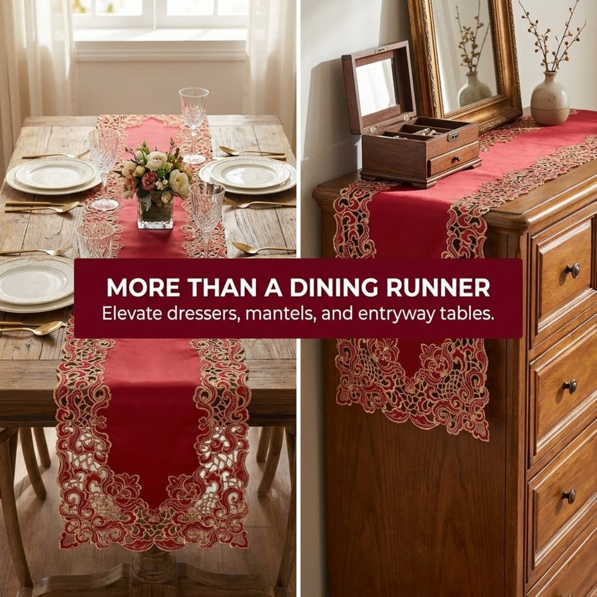 Burgundy Gold Table Runner – Crimson Glow, 14x108 Inch