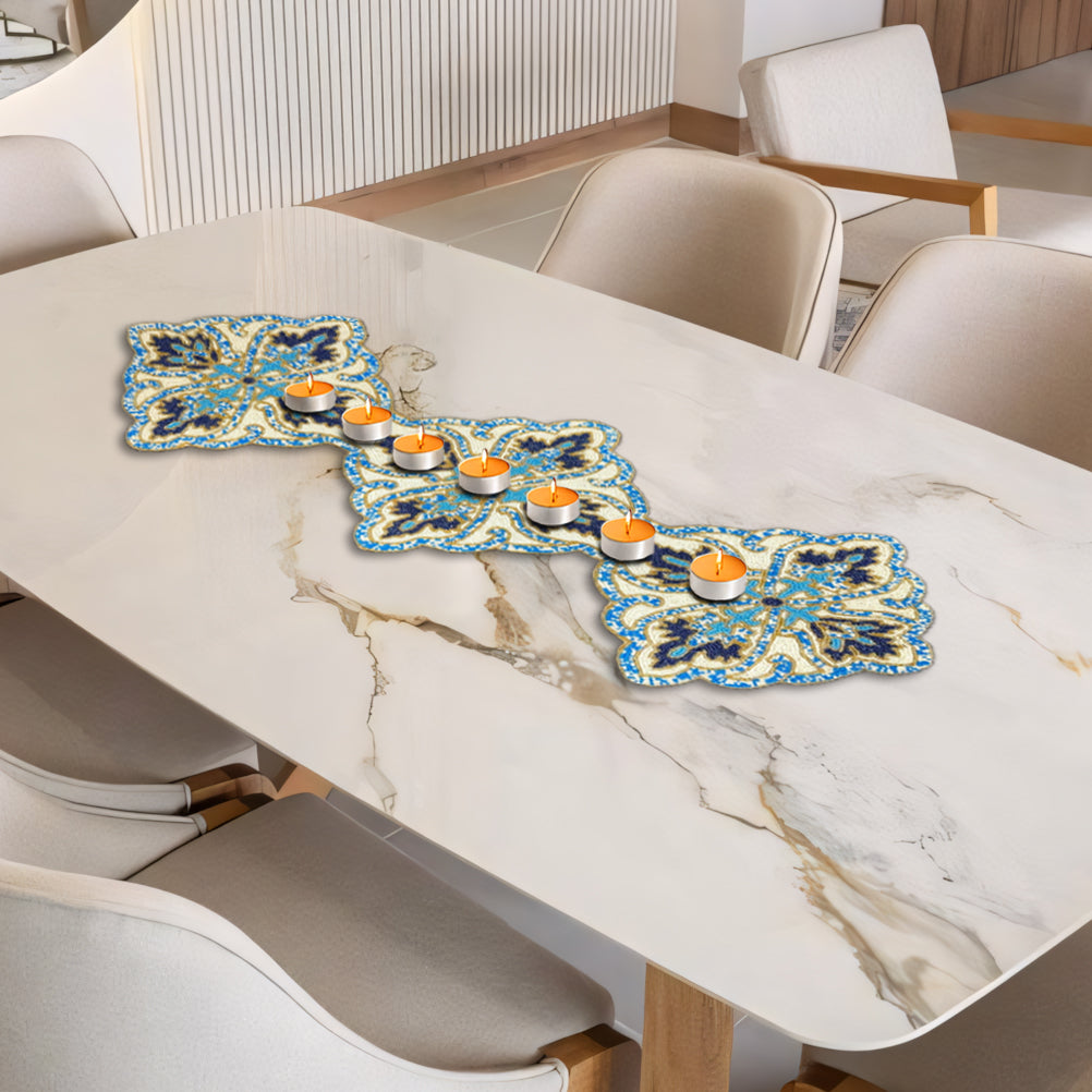 Beaded Table Runner - Blue White 54" x 13"