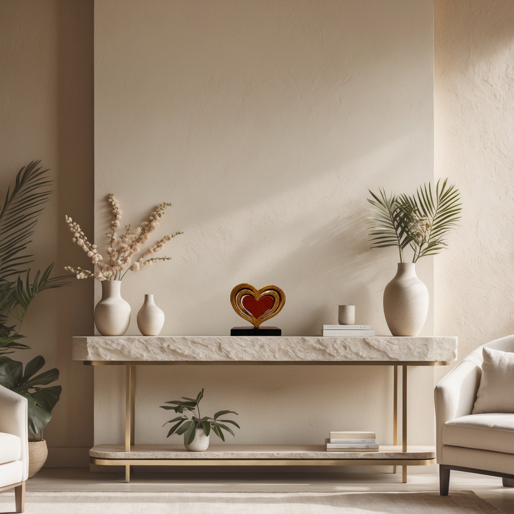 Decozen Home Decor Handmade Wooden Sculpture in Hearts Shape