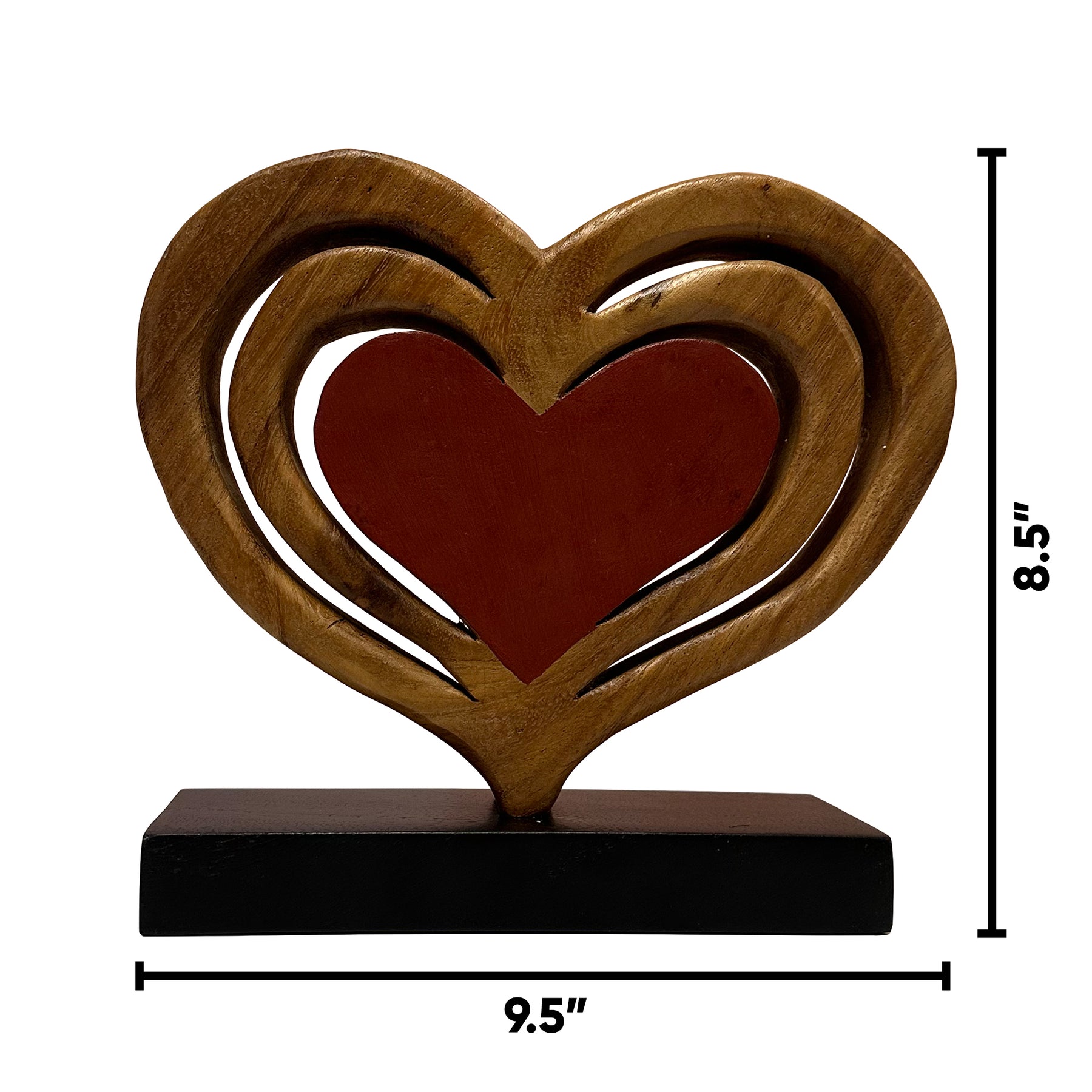 Decozen Home Decor Handmade Wooden Sculpture in Hearts Shape