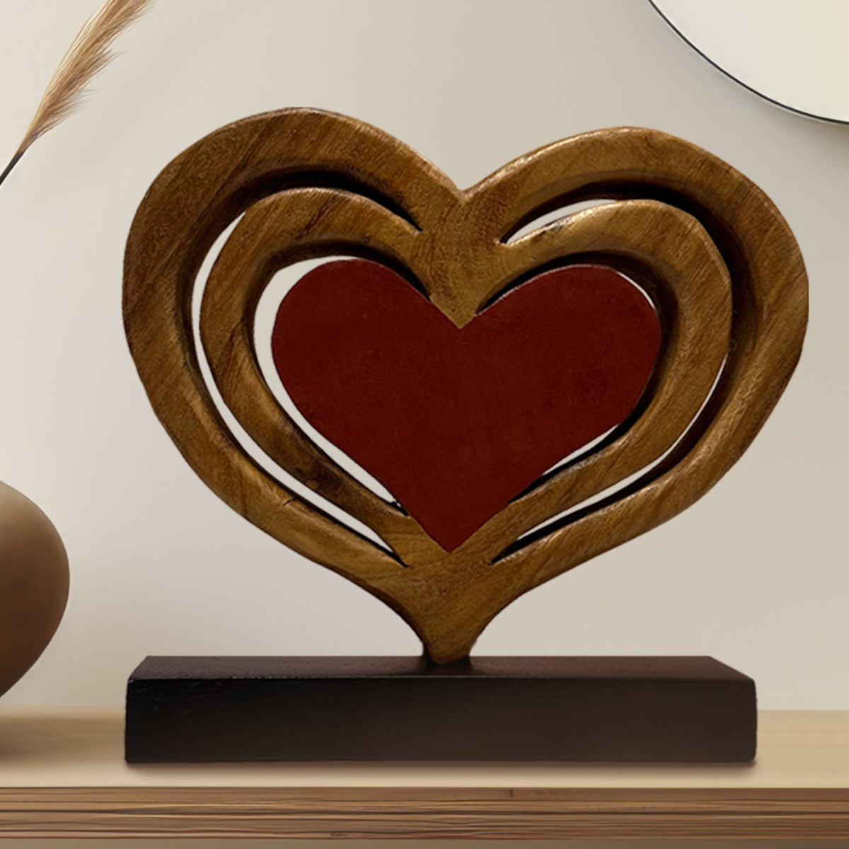 Serene Hearts – Handmade Wooden Sculpture, Elegant Home Decor