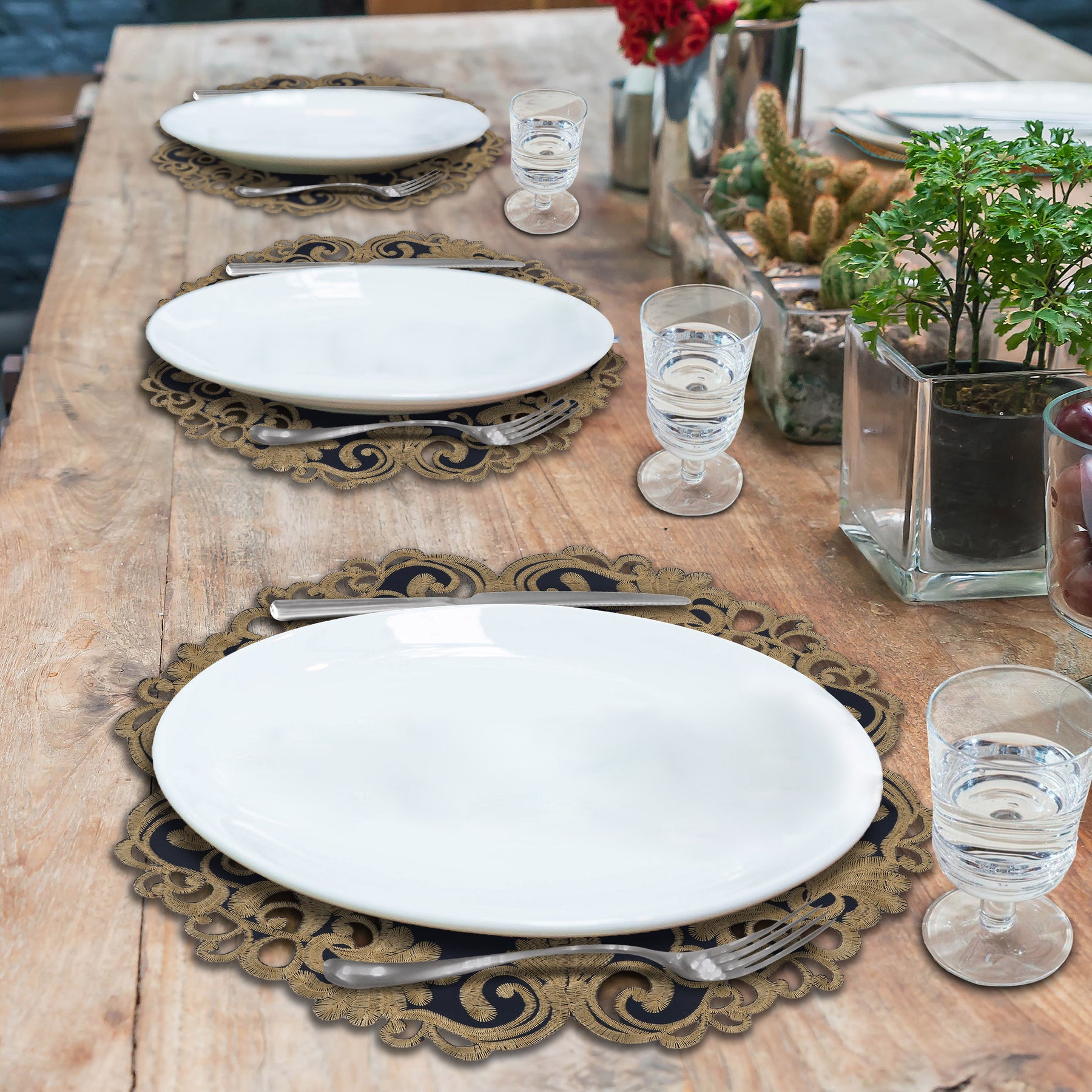 Gold Lace Blue Doilies - Round Placemats European Embroidery for Dining Table Home Decor Wedding - 15 inches - The Vintage Opulence Collection