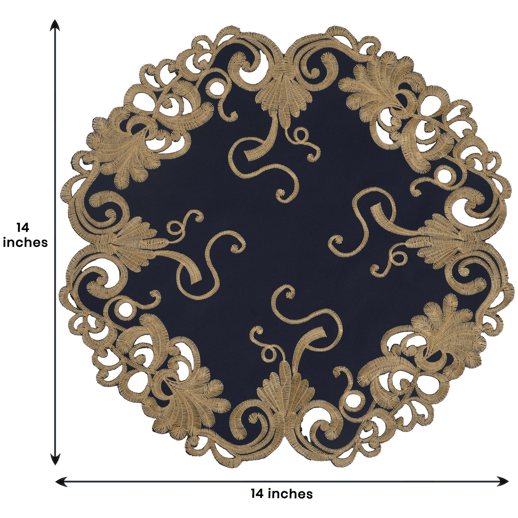 Decozen Gold Lace Blue Doilies Set of 8 - Round Placemats European Embroidery for Dining Table Home Decor Wedding - 15 inches - The Vintage Opulence Collection
