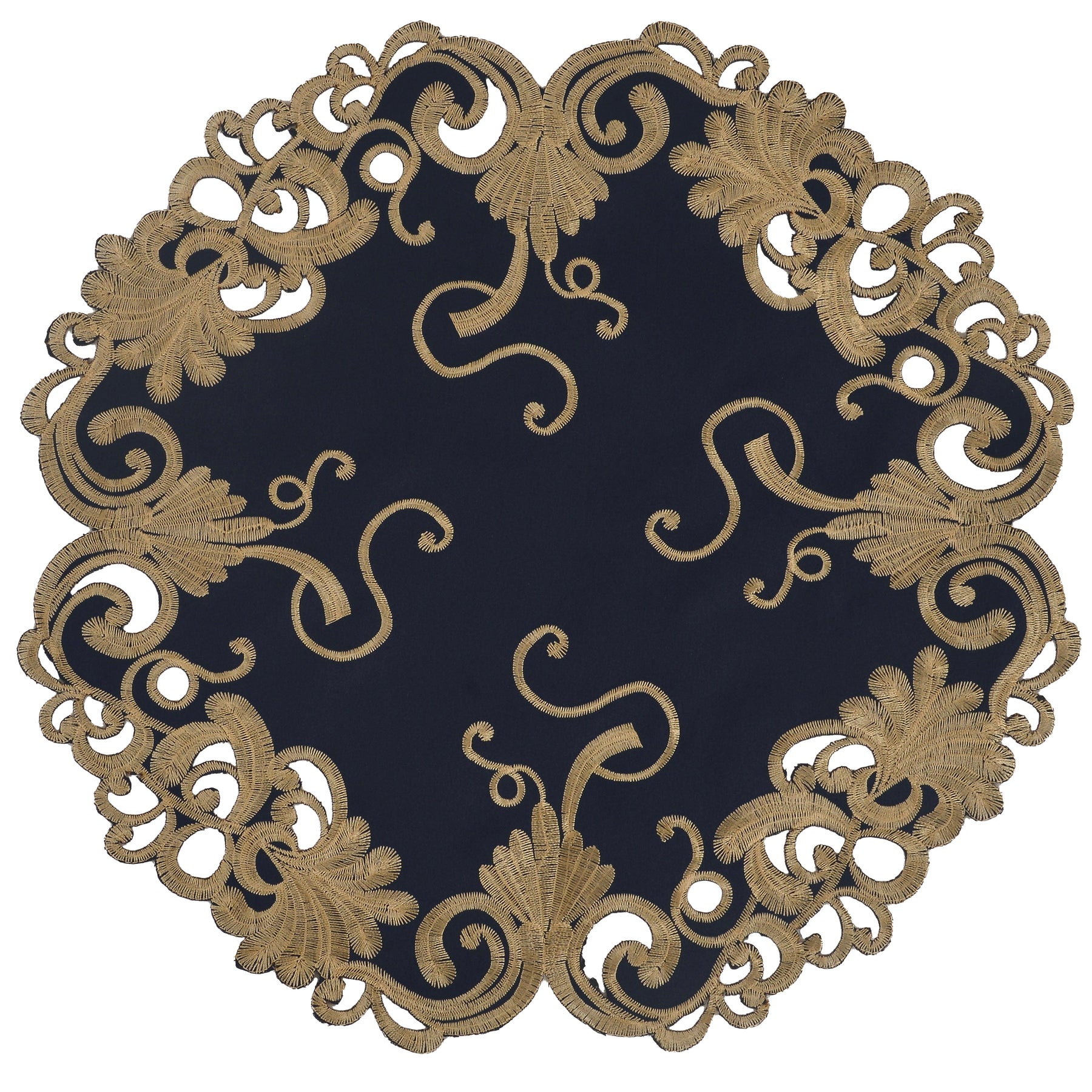 Decozen Gold Lace Blue Doilies Set of 8 - Round Placemats European Embroidery for Dining Table Home Decor Wedding - 15 inches - The Vintage Opulence Collection