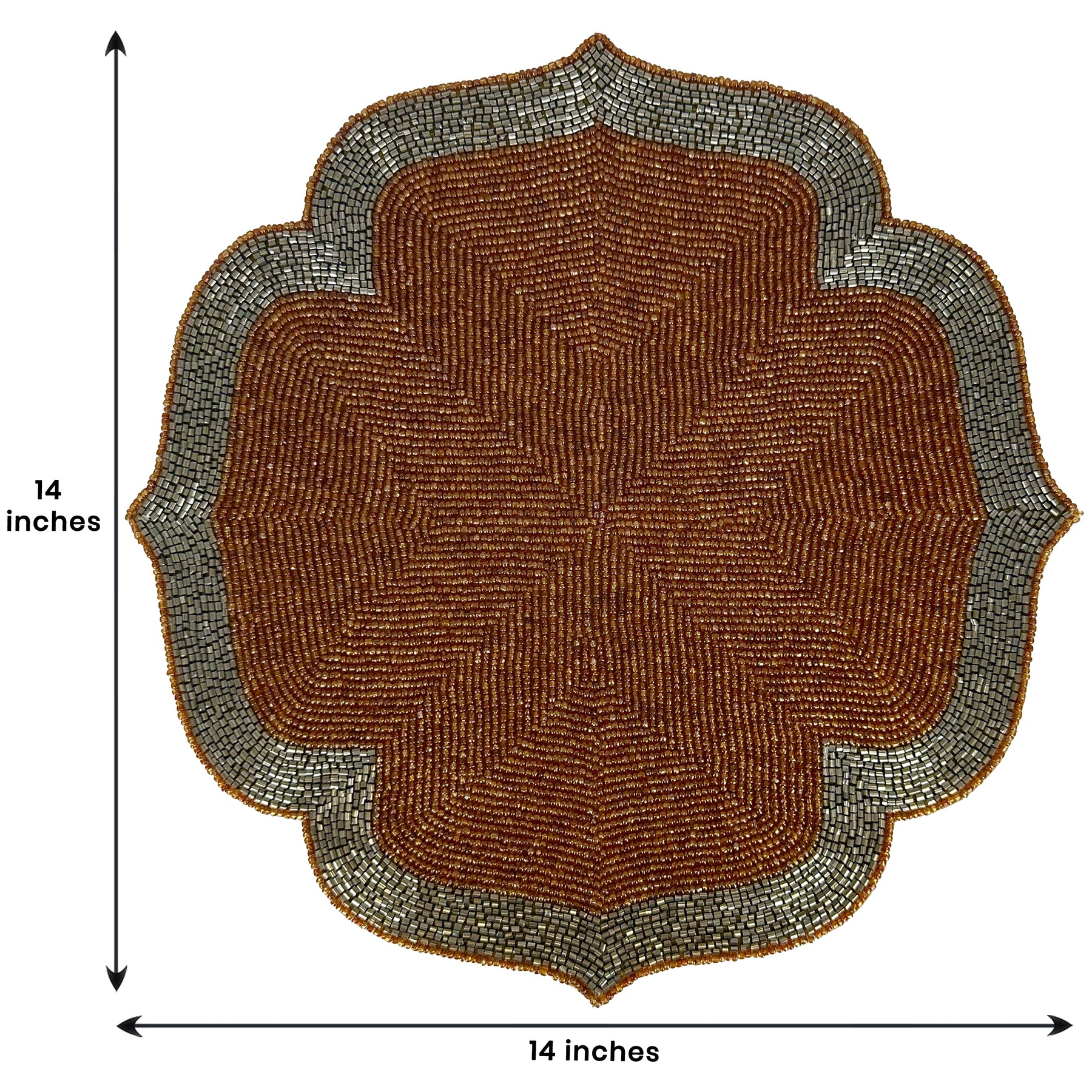 Burnt Orange and Silver Beaded Placemats for Dining Table - 14 Inches Heat Resistant Charger Durable Tablemats