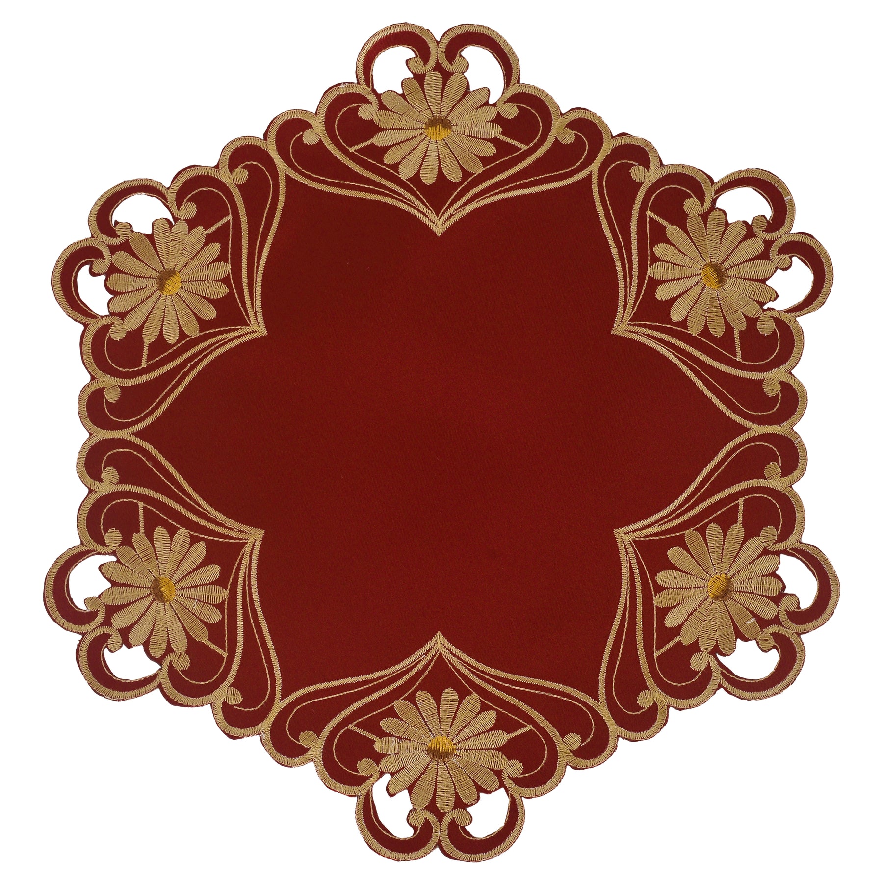 Gold Lace Red Doilies - Round Placemats European Embroidery for Dining Table Home Decor Wedding - 15 inches - The Imperial Red Collection