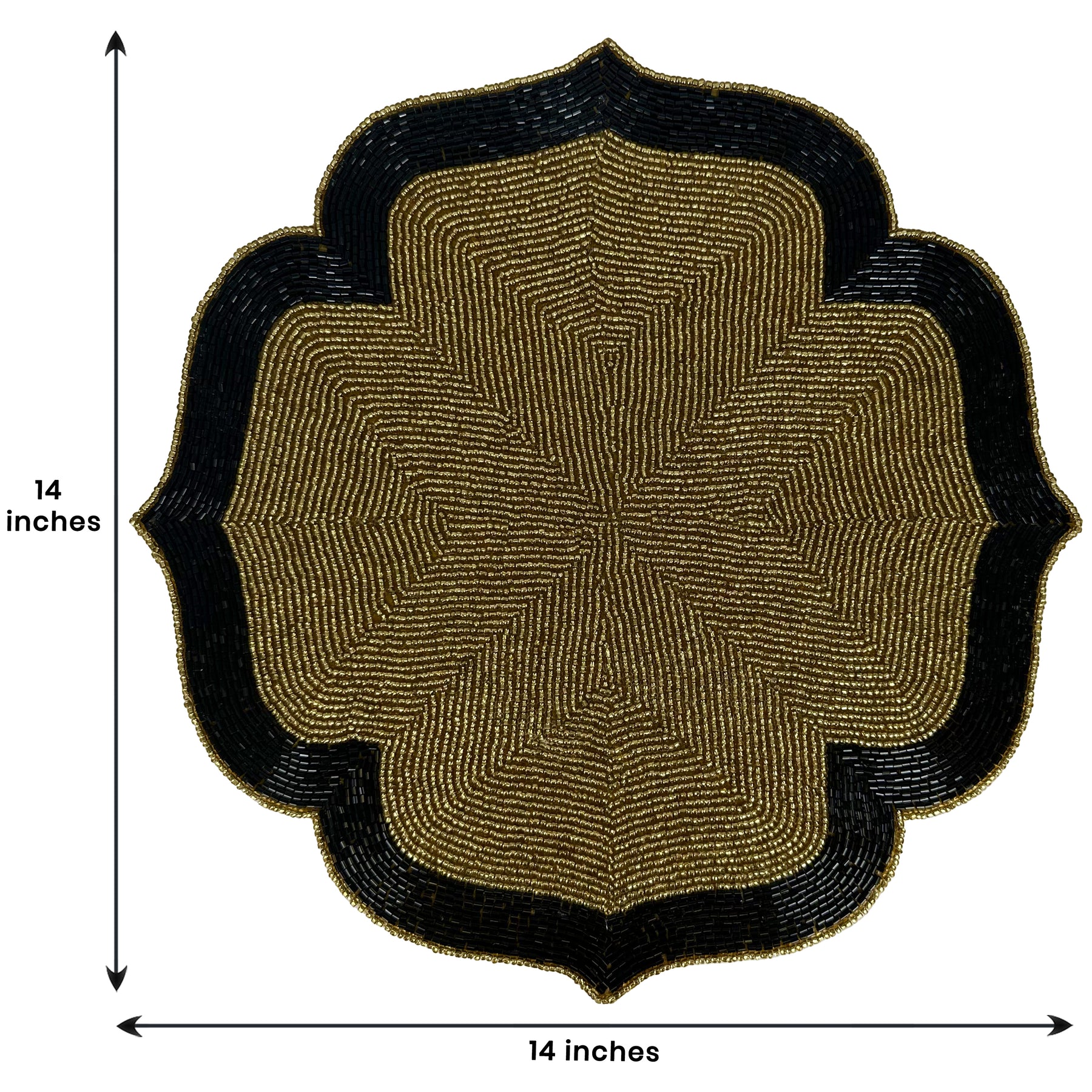 Decozen Golden and Black Beaded Placemats for Dining Table - Set of 4-14 Inches for Kitchen Decor Scratch Heat Resistant Charger Durable Tablemats