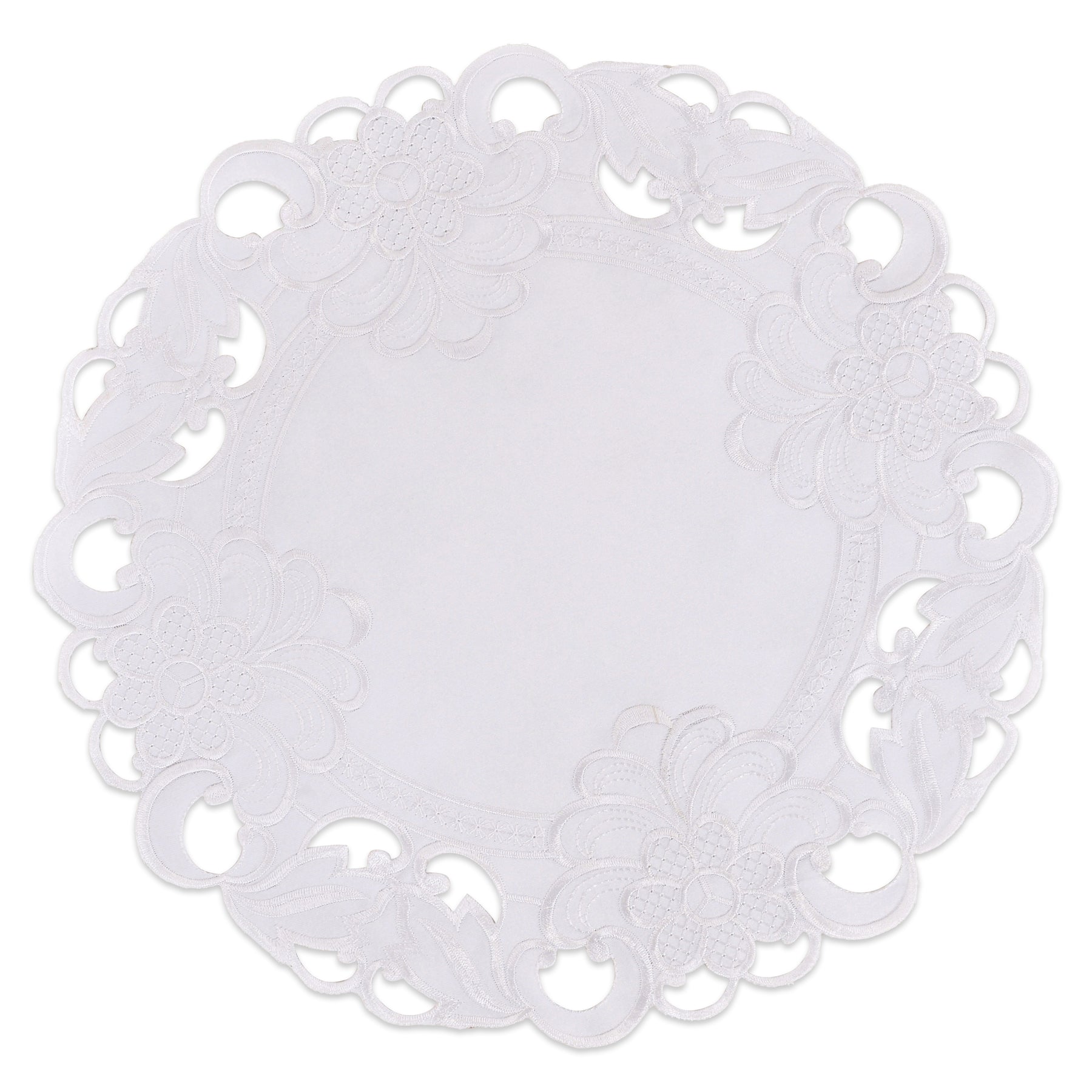 Decozen White Doilies Set of 12 - Round Placemats European Embroidery for Dining Table Home Decor Wedding - 15 inches - The Snow Blossom Collection
