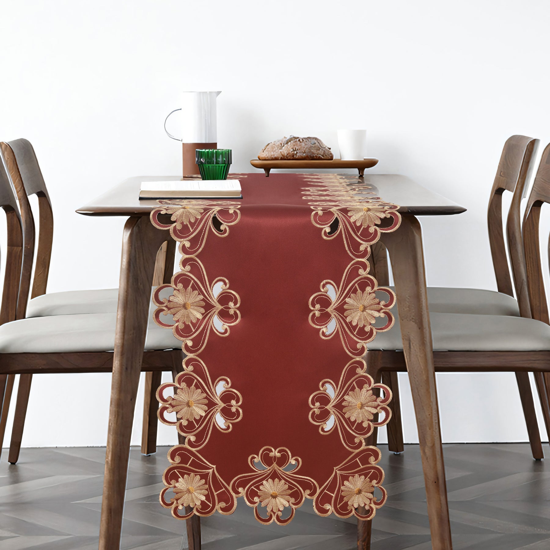 Decozen Gold Lace Red Table Runner - European Embroidery Dresser Decor Scarf for Home, Kitchen, Dining, and Wedding - 14 x 108 Inches - Valentines Day Decor - The Imperial Red Collection