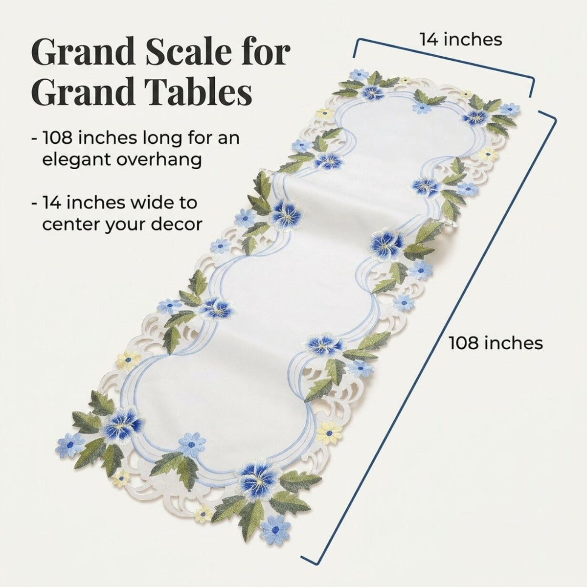 Blue Green Lace Runner – Eternal Grace, 14x108 Inch