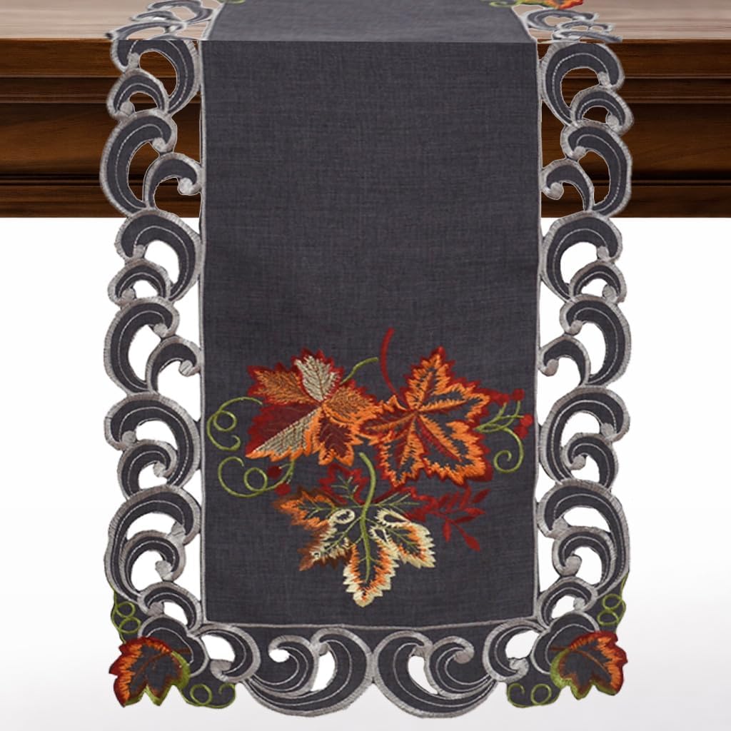Gray Table Runner – Fleur, 14x108 Inch