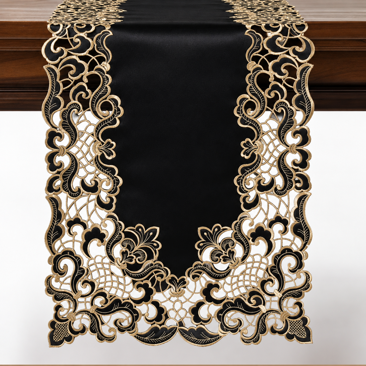 Black Gold Table Runner – Noir Luxe, 14x108 Inch