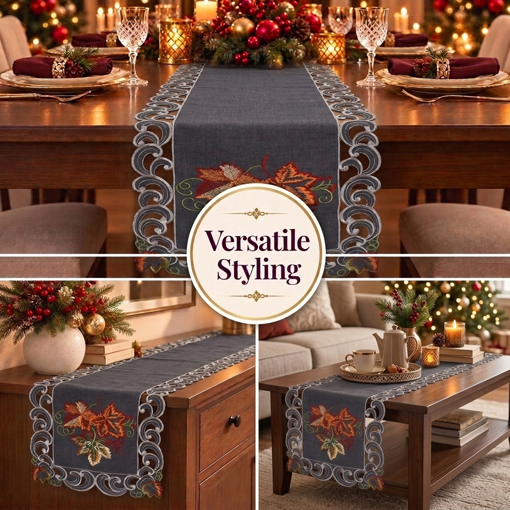 Gray Table Runner – Fleur, 14x108 Inch