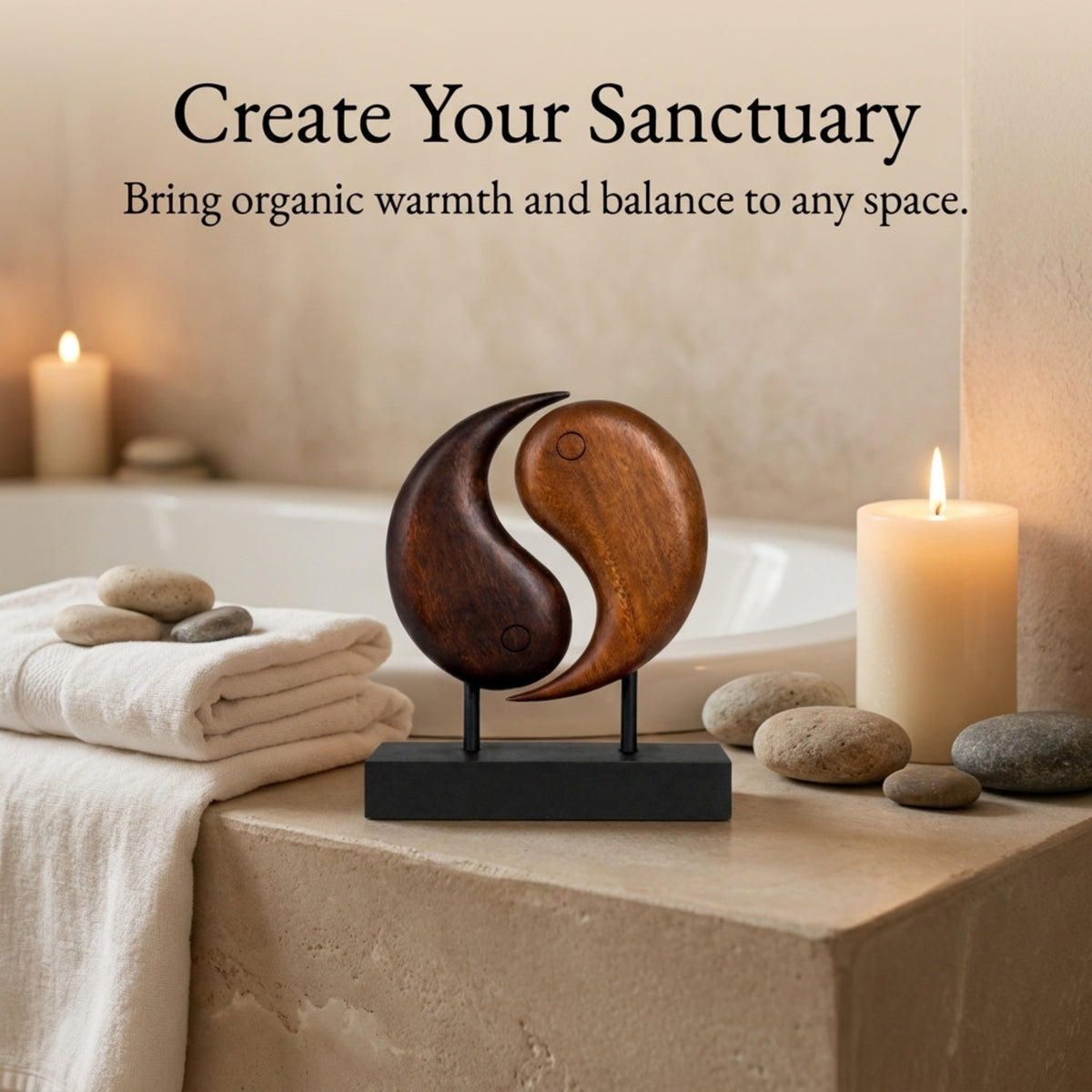 Hand-carved yin yang wooden sculpture by PAT013, artistic home decor piece featuring a balanced yin yang design.