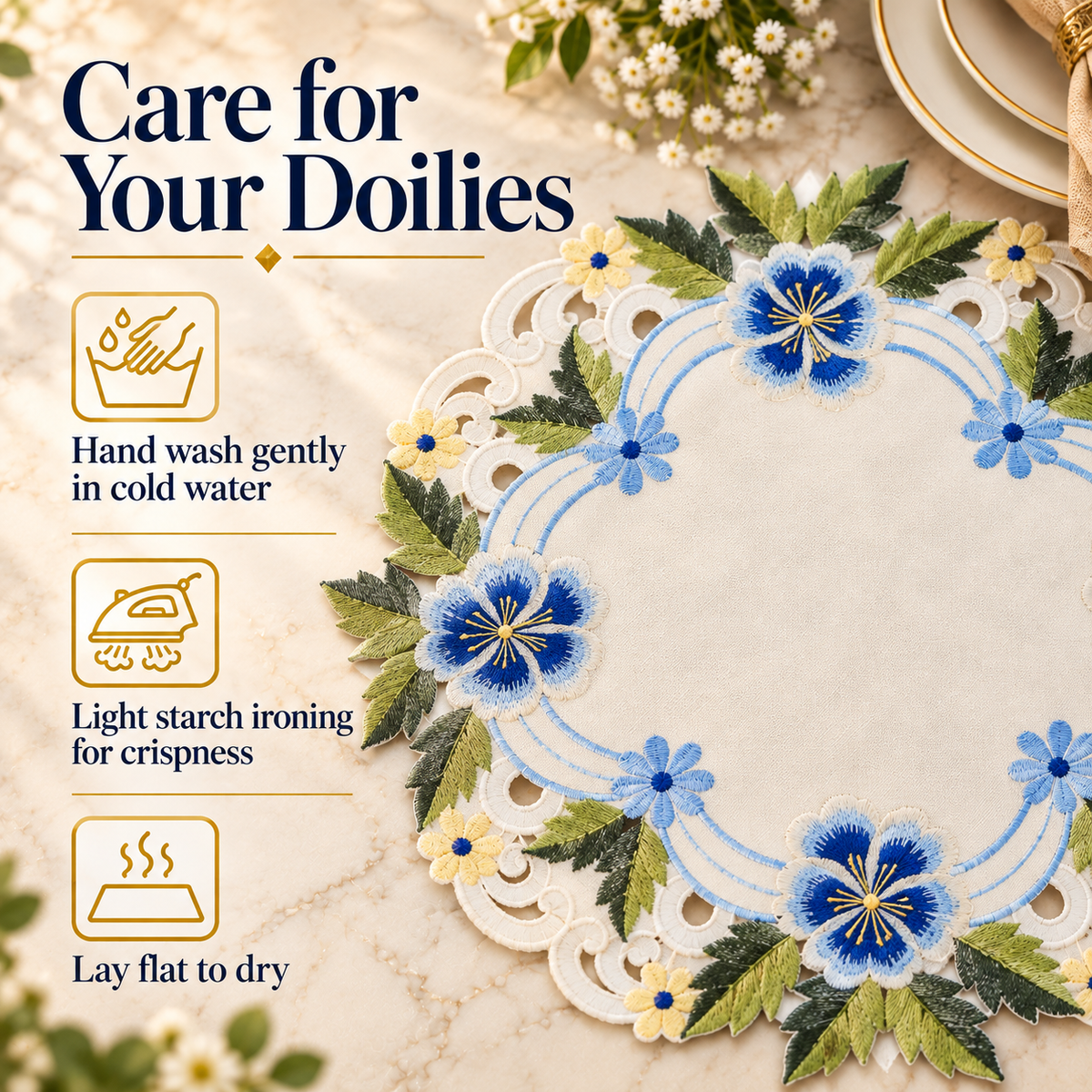 Linen Round Placemats – Embroidered Doilies, Lace & European Embroidery, 15 Inch