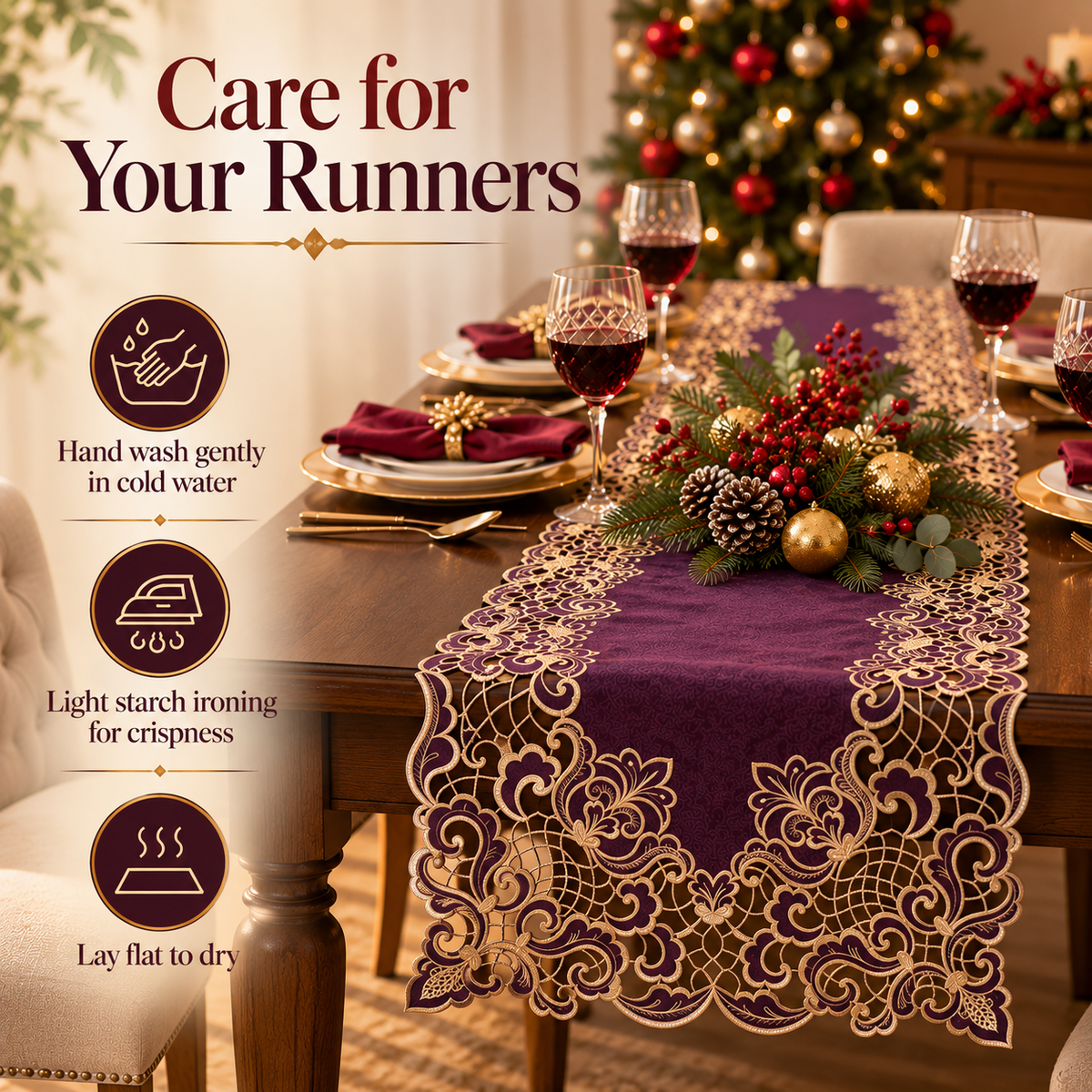 Purple Gold Table Runner – Amethyst Haze, 14x108 Inch