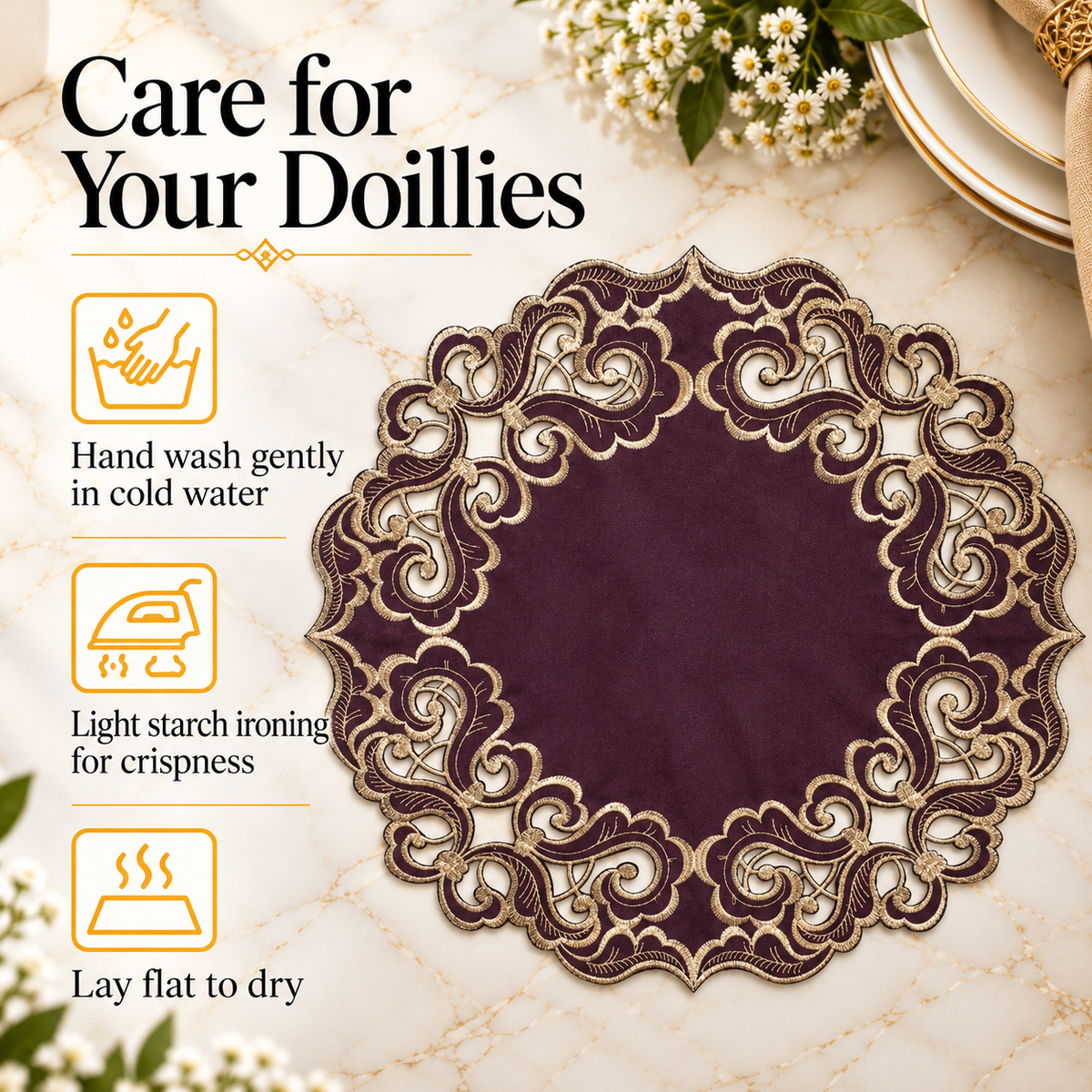 Purple Gold Doilies – Amethyst Haze, 15 Inch
