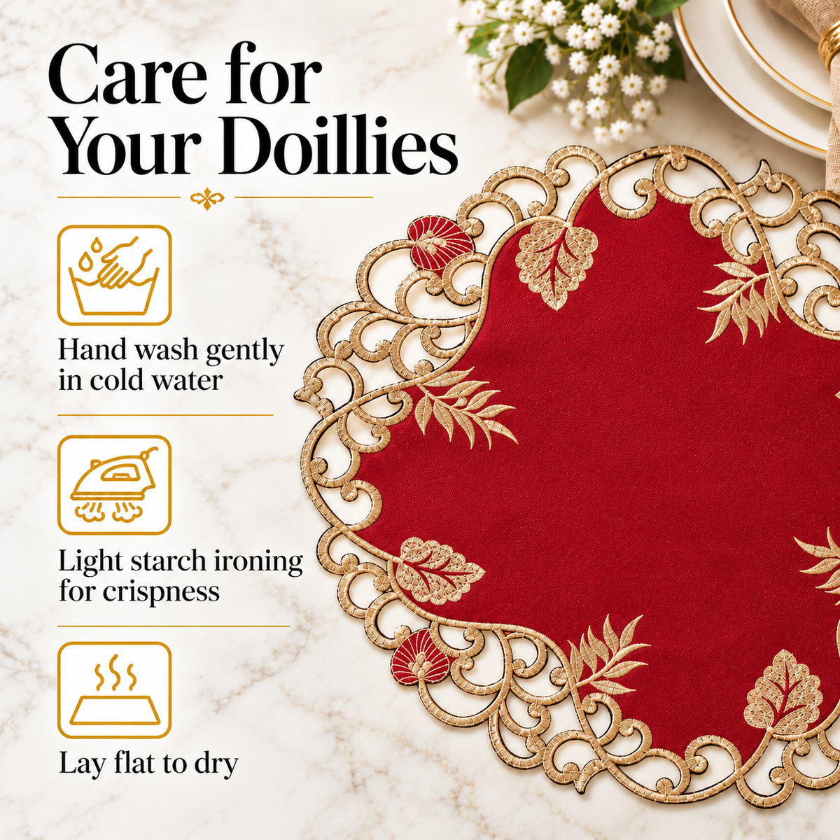 Burgundy Gold Doilies – Royal Garnet, 15 Inch