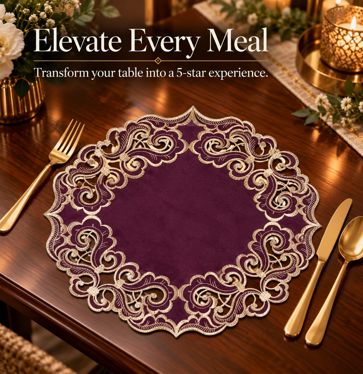 Purple Gold Doilies – Amethyst Haze, 15 Inch