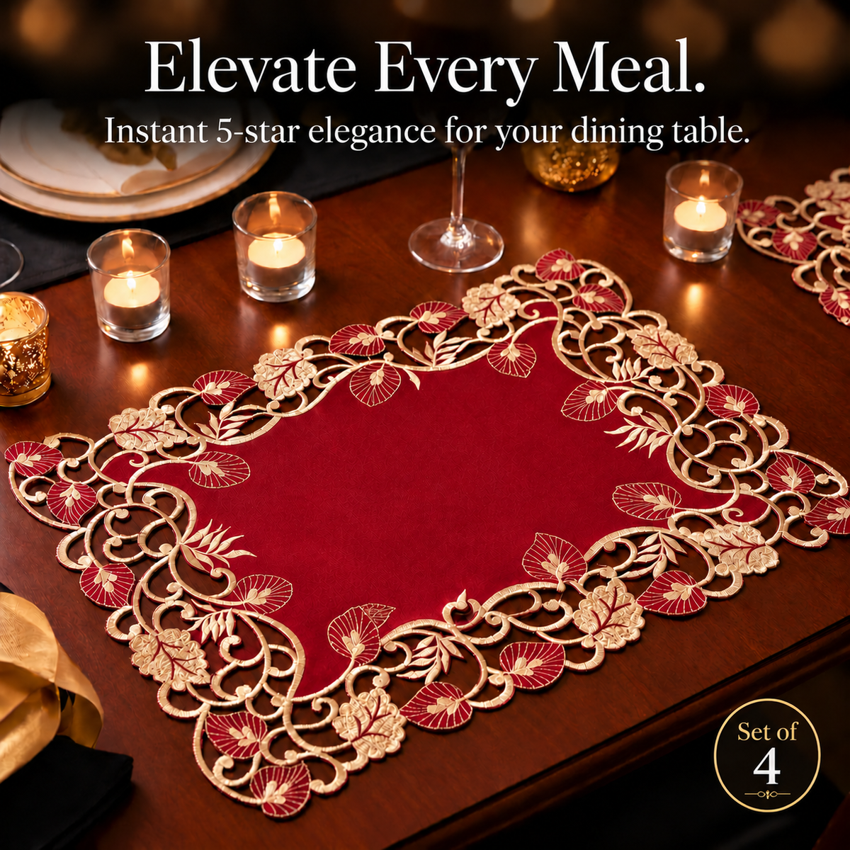 Burgundy Gold Placemats – Royal Garnet, 12x18 Inch