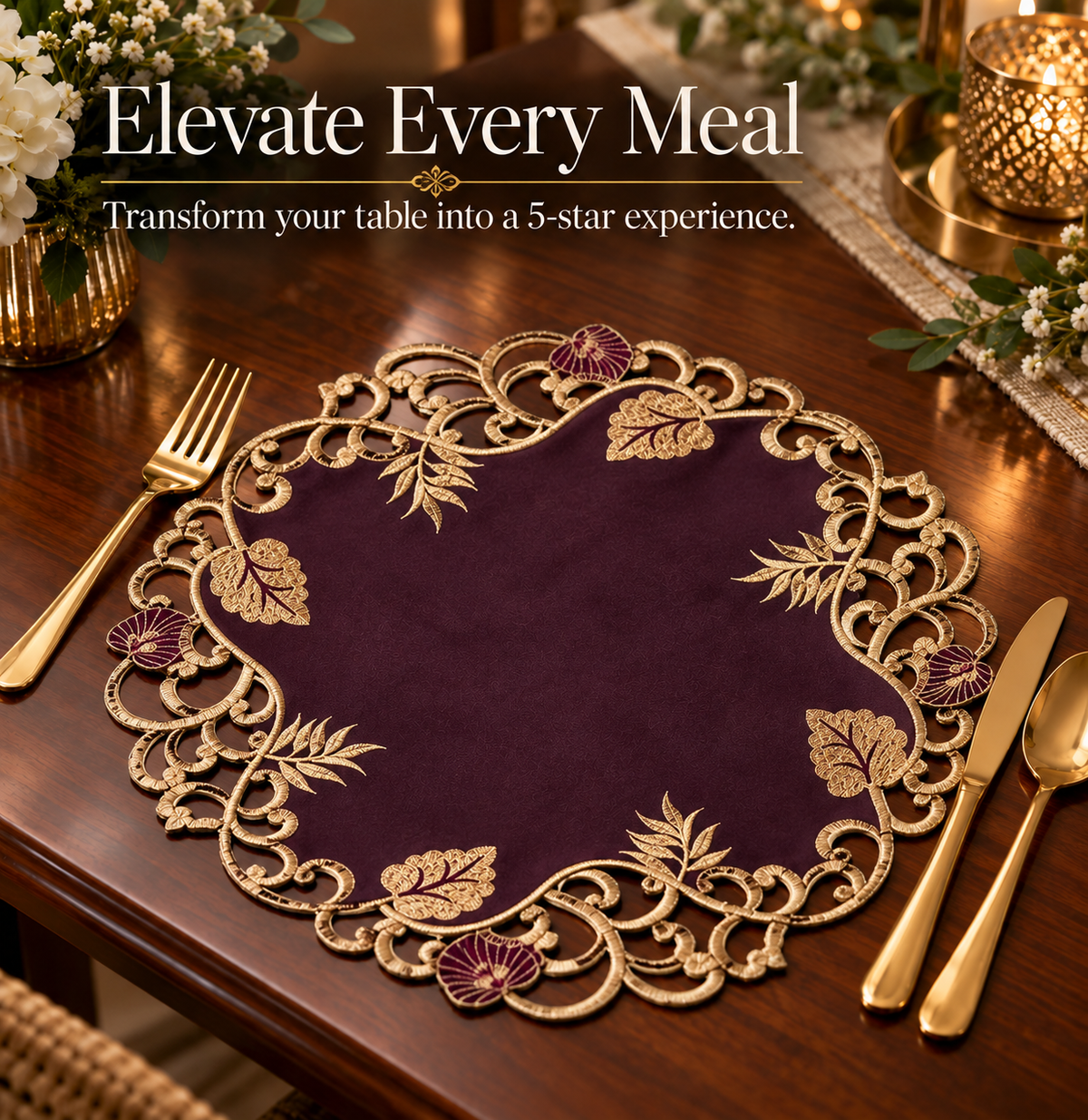 Purple Gold Doilies – Velvet Plum, 15 Inch