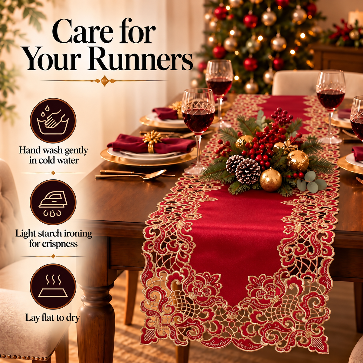 Burgundy Gold Table Runner – Crimson Glow, 14x108 Inch