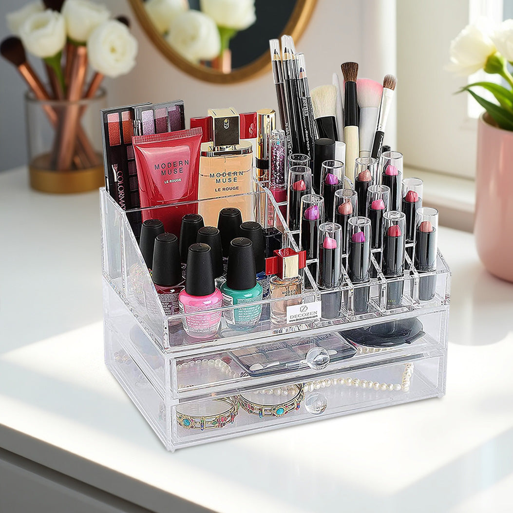 Clear Makeup Organizers - 19 Slots and 2 Drawers