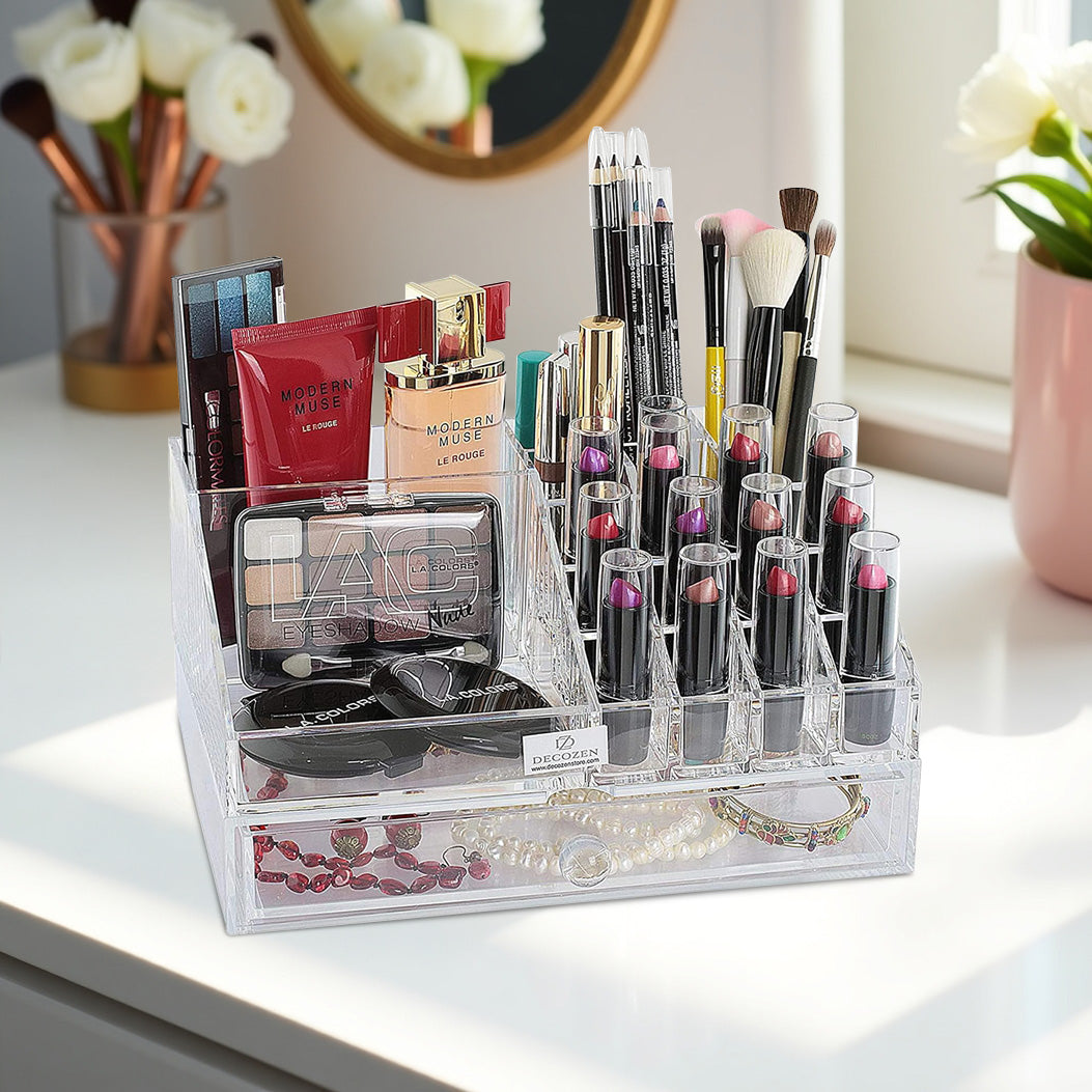Clear Makeup Organizers - 19 Slots and 1 Drawer
