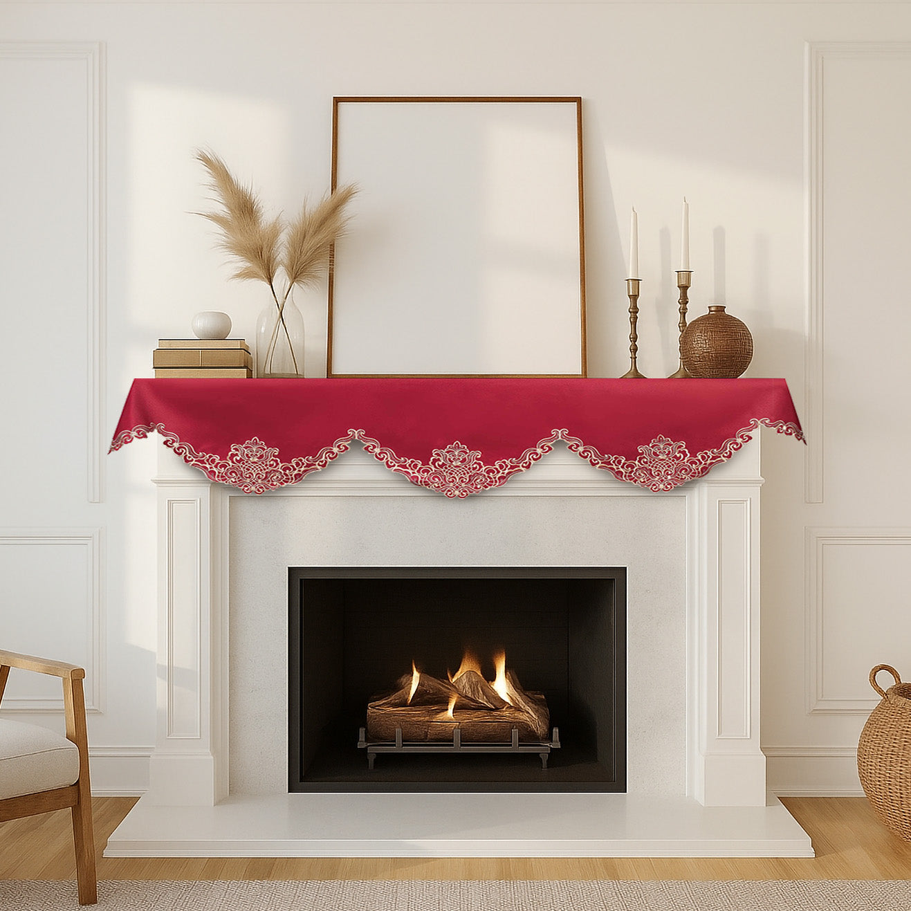 Burgundy Gold Mantel Scarf - Granada Collection