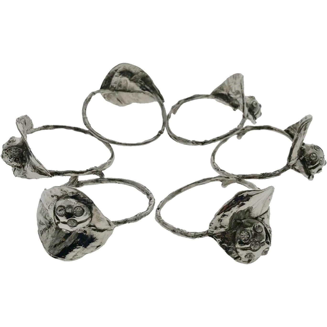 Napkin Rings in Silver Nickel Finish Ladybug Design - Set of 6