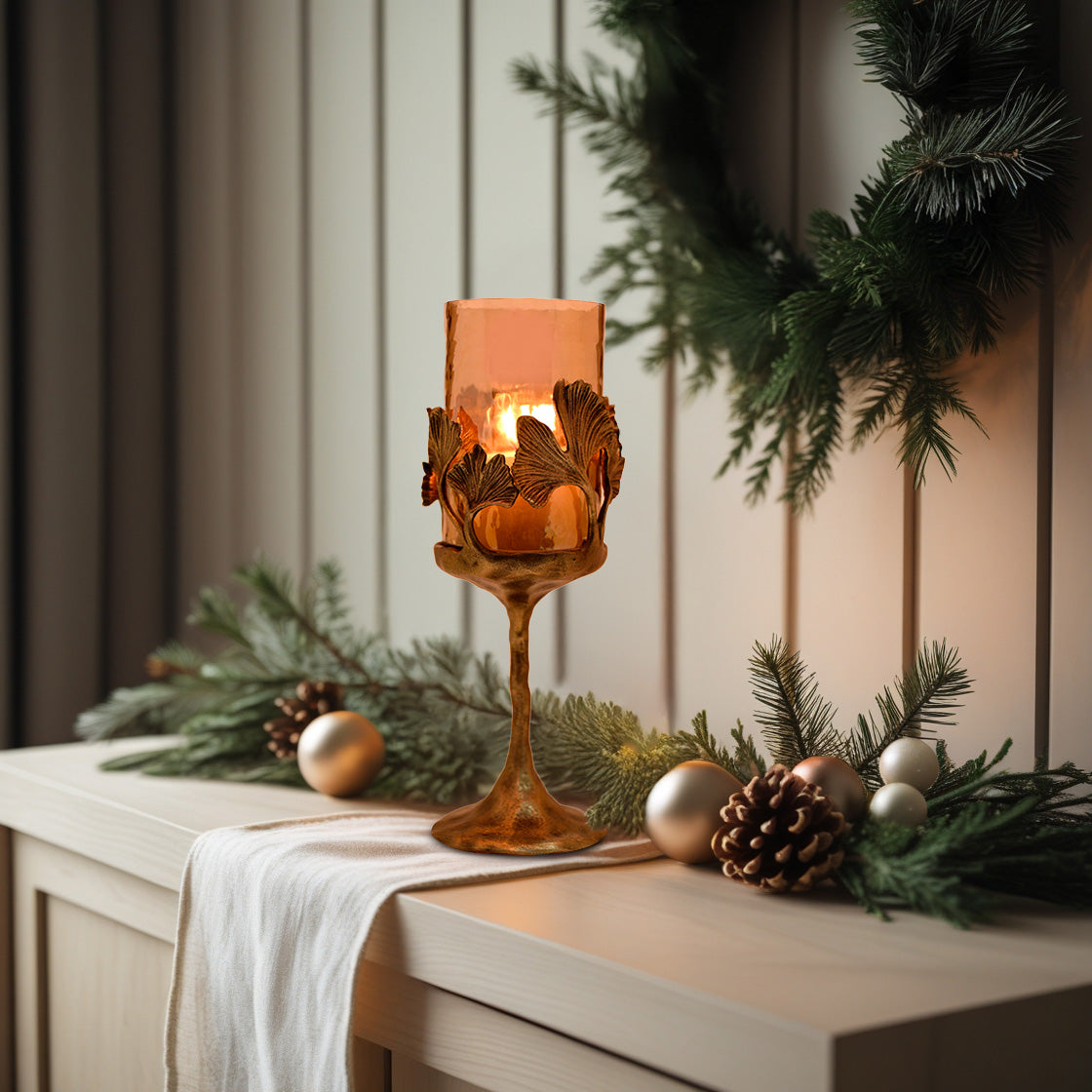 Gold Finished Candle Holder with Glass