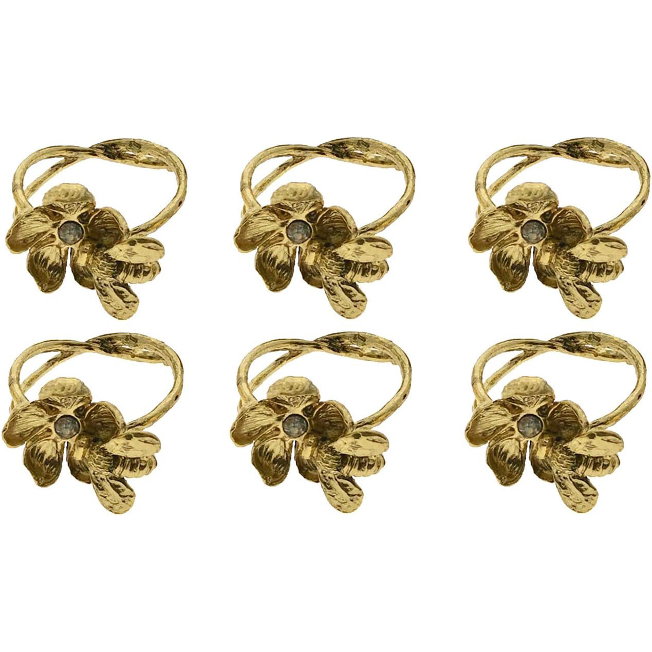 Napkin Rings in Gold Bee Design - Set of 6