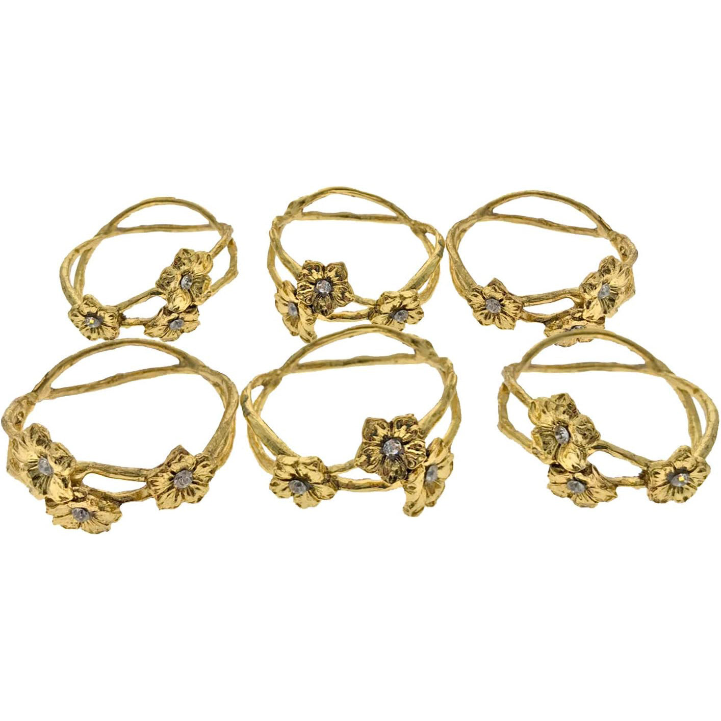 Napkin Rings in Gold Flower Design - Set of 6