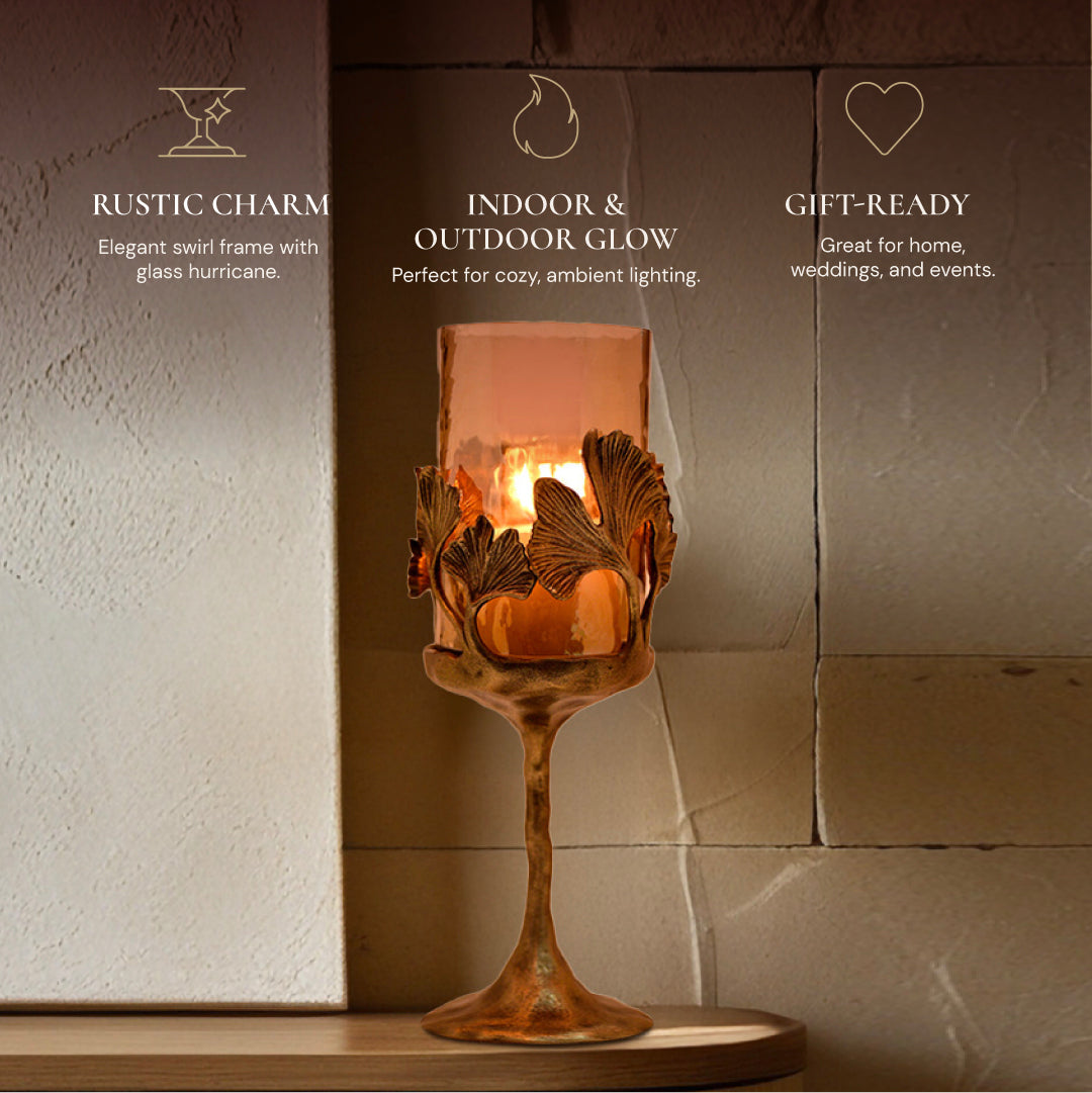 Gold Finished Candle Holder with Glass