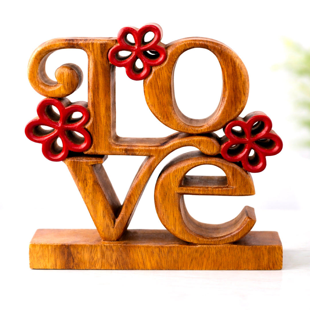 Crimson Heart – Hand Carved Wooden Sculpture, Handmade Decorative Home Art