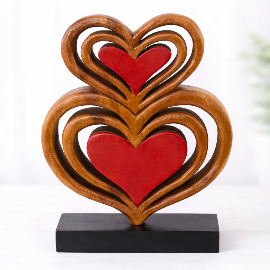 Twin Souls – Handmade Wooden Hearts Sculpture, Symbol of Love